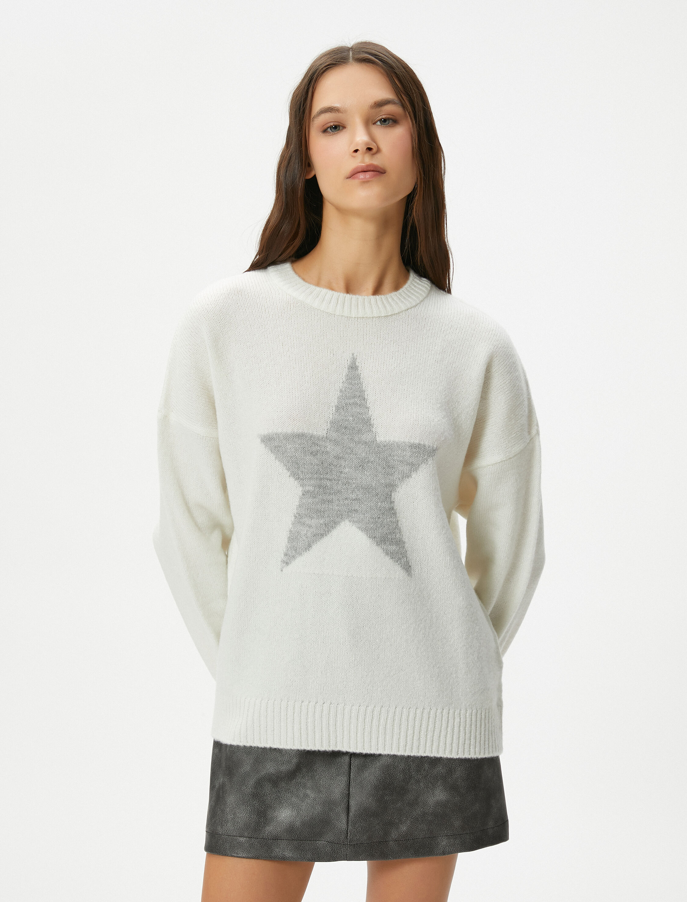 Triko Kazak Yumuşak Dokulu Yıldız Desenli Uzun Kollu