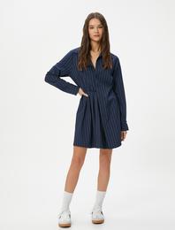 Gömlek Elbise Pile Detaylı Mini Boy Uzun Kollu