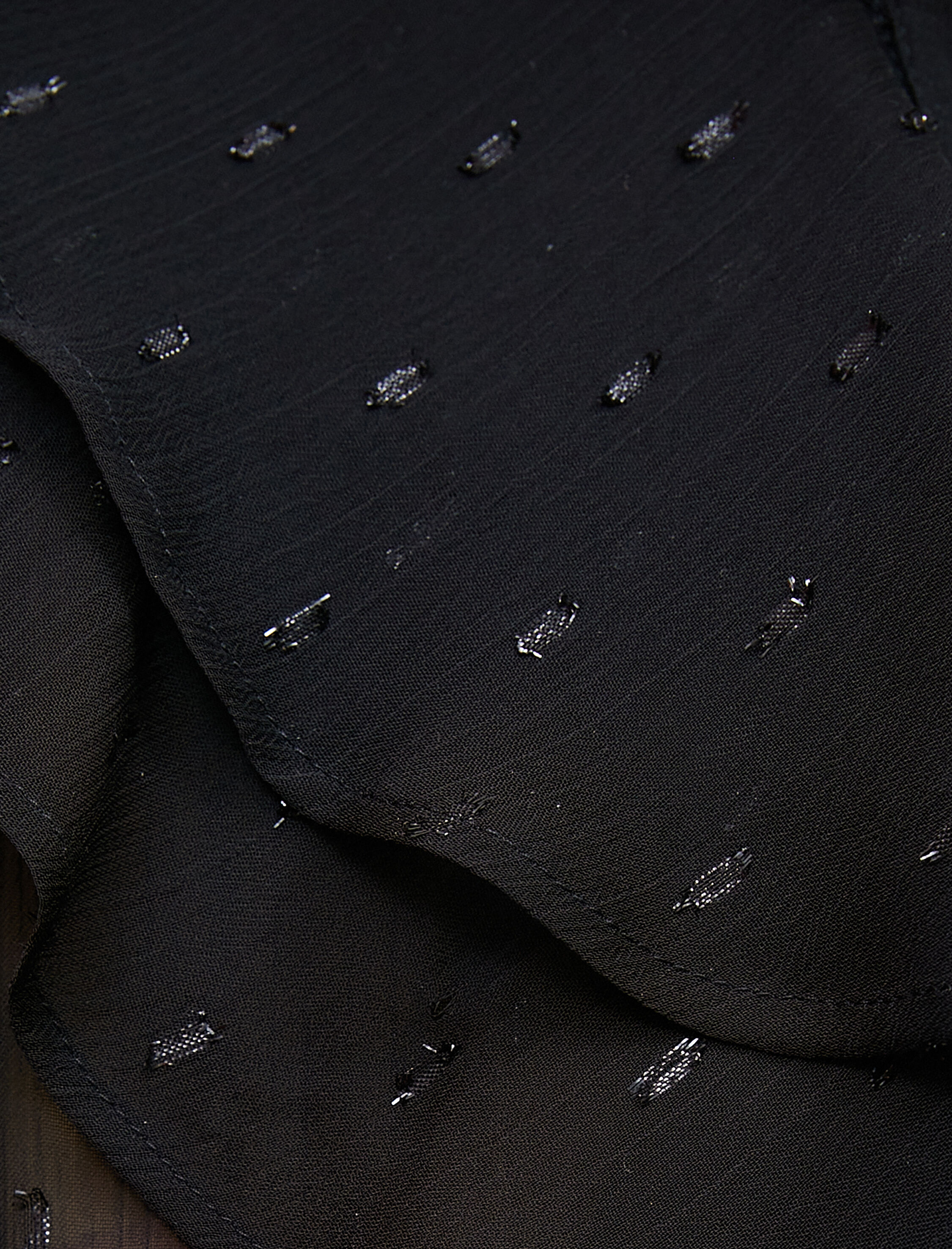   Şifon Gömlek Yakası Fırfırlı Düğmeli Transparan Simli