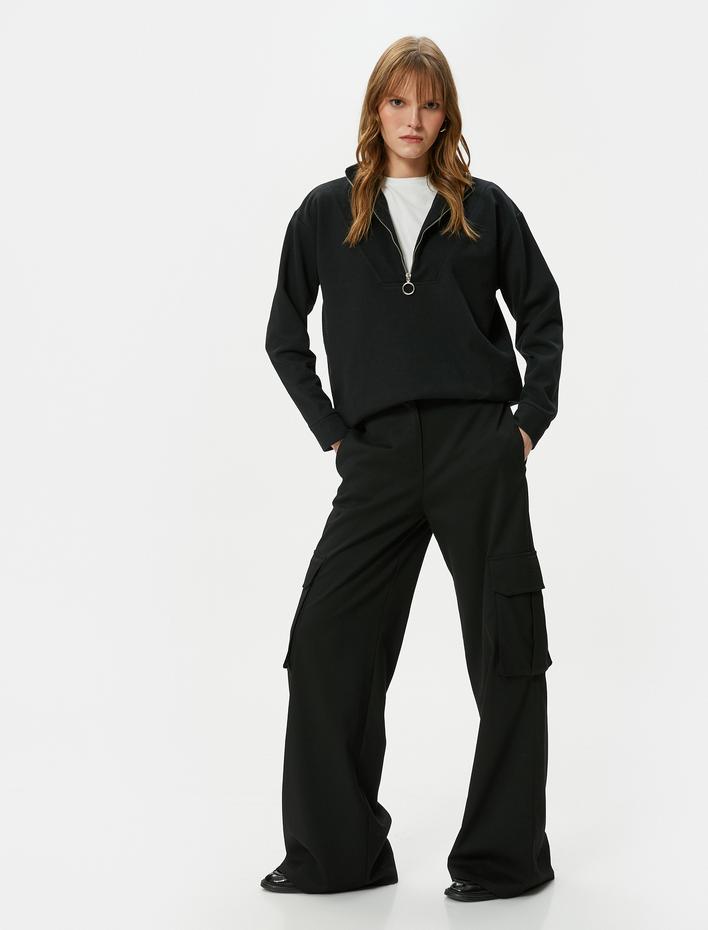  Yarım Fermuarlı Sweatshirt Dik Yaka Uzun Kollu