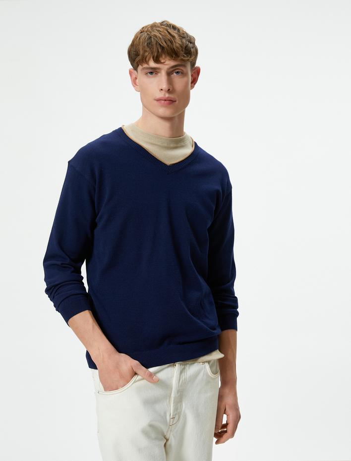  V Yaka Kazak Triko Slim Fit Uzun Kollu