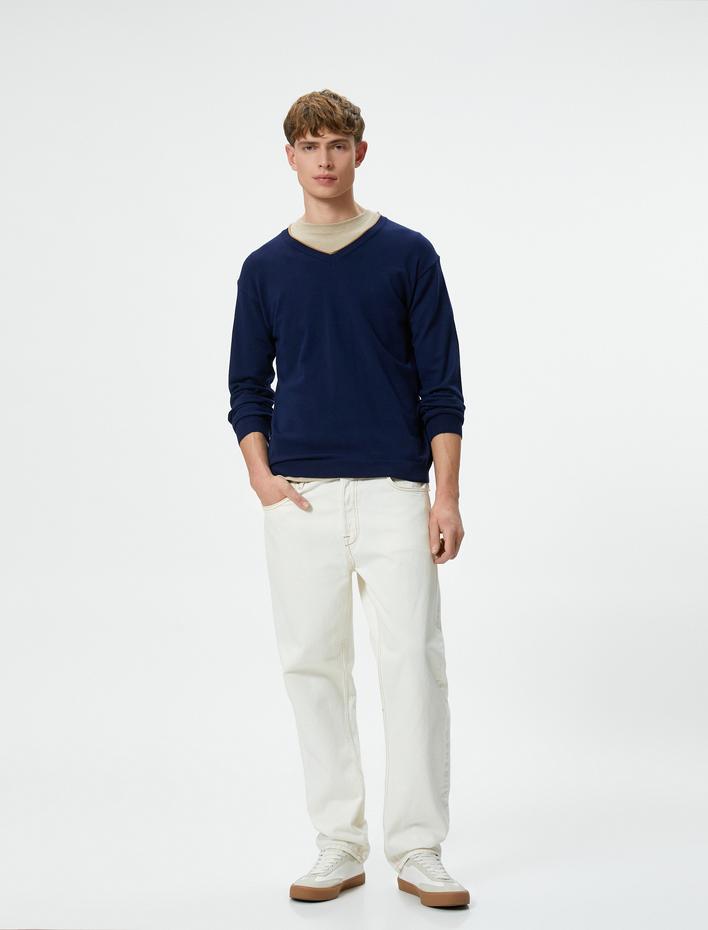  V Yaka Kazak Triko Slim Fit Uzun Kollu