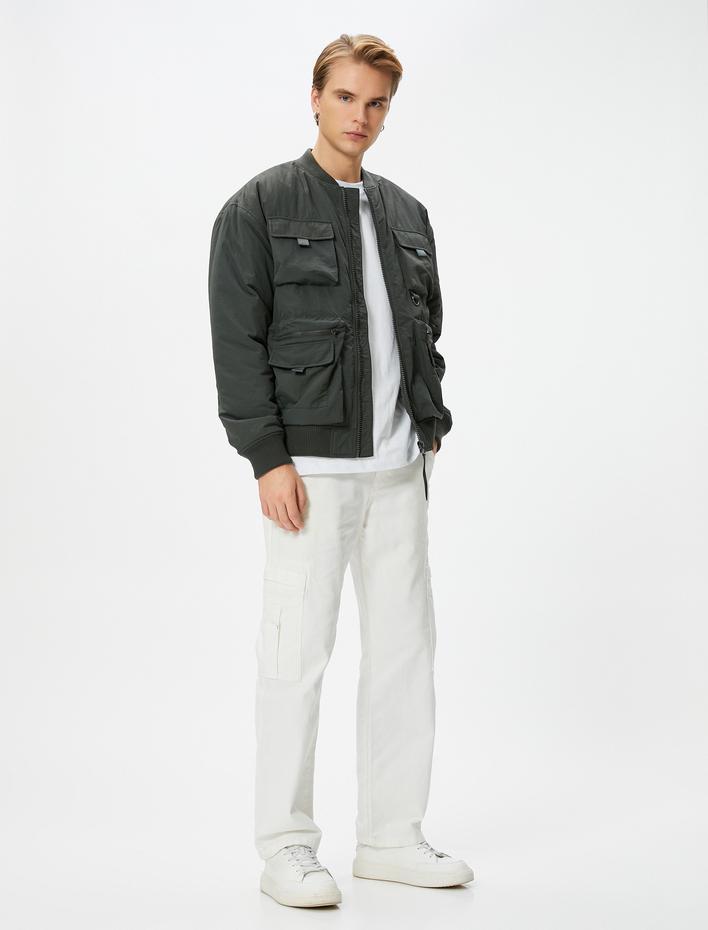  Bomber Ceket Kolej Yaka Cep Detaylı Fermuarlı