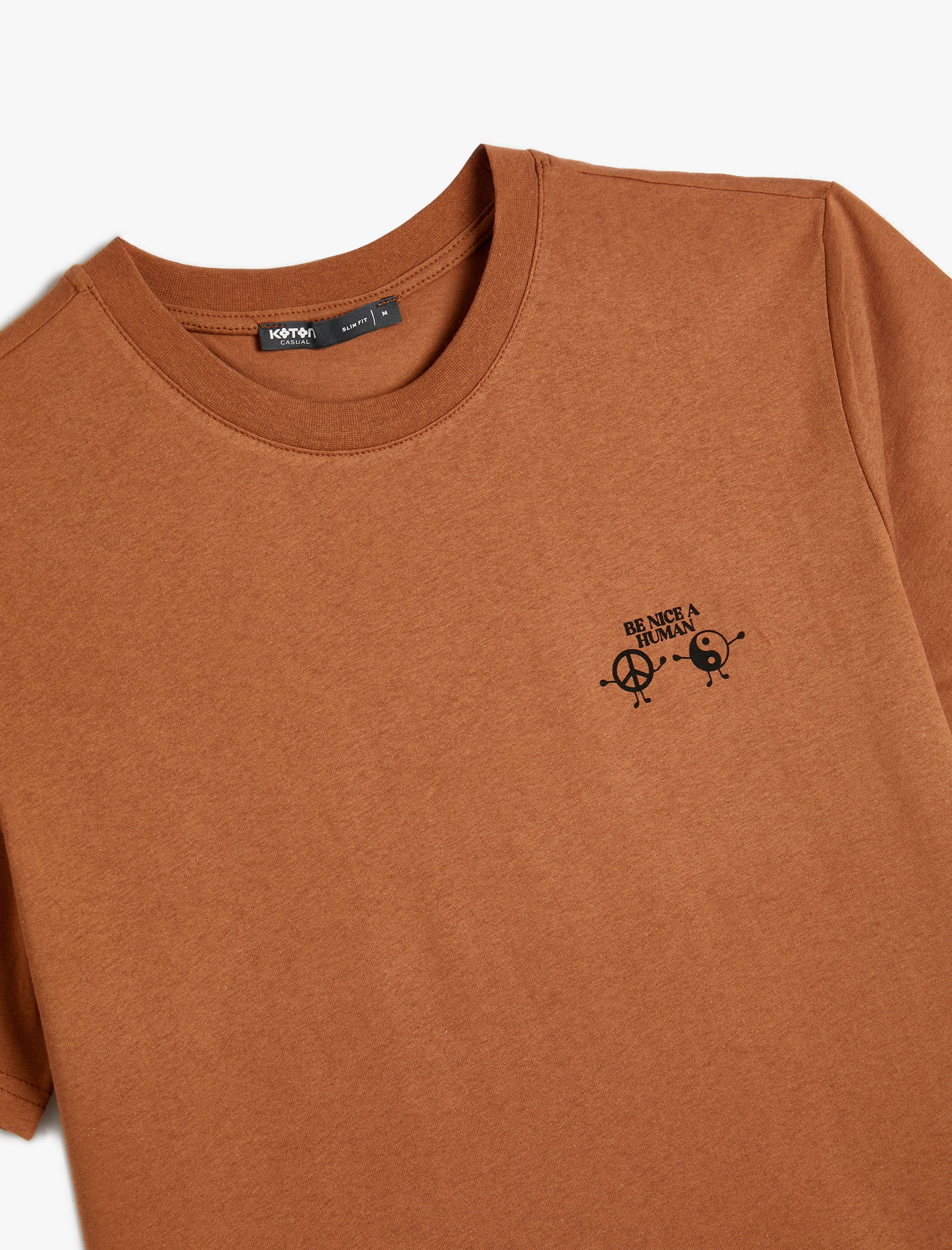   Slogan Baskılı Tişört Slim Fit Bisiklet Yaka Kısa Kollu Pamuklu