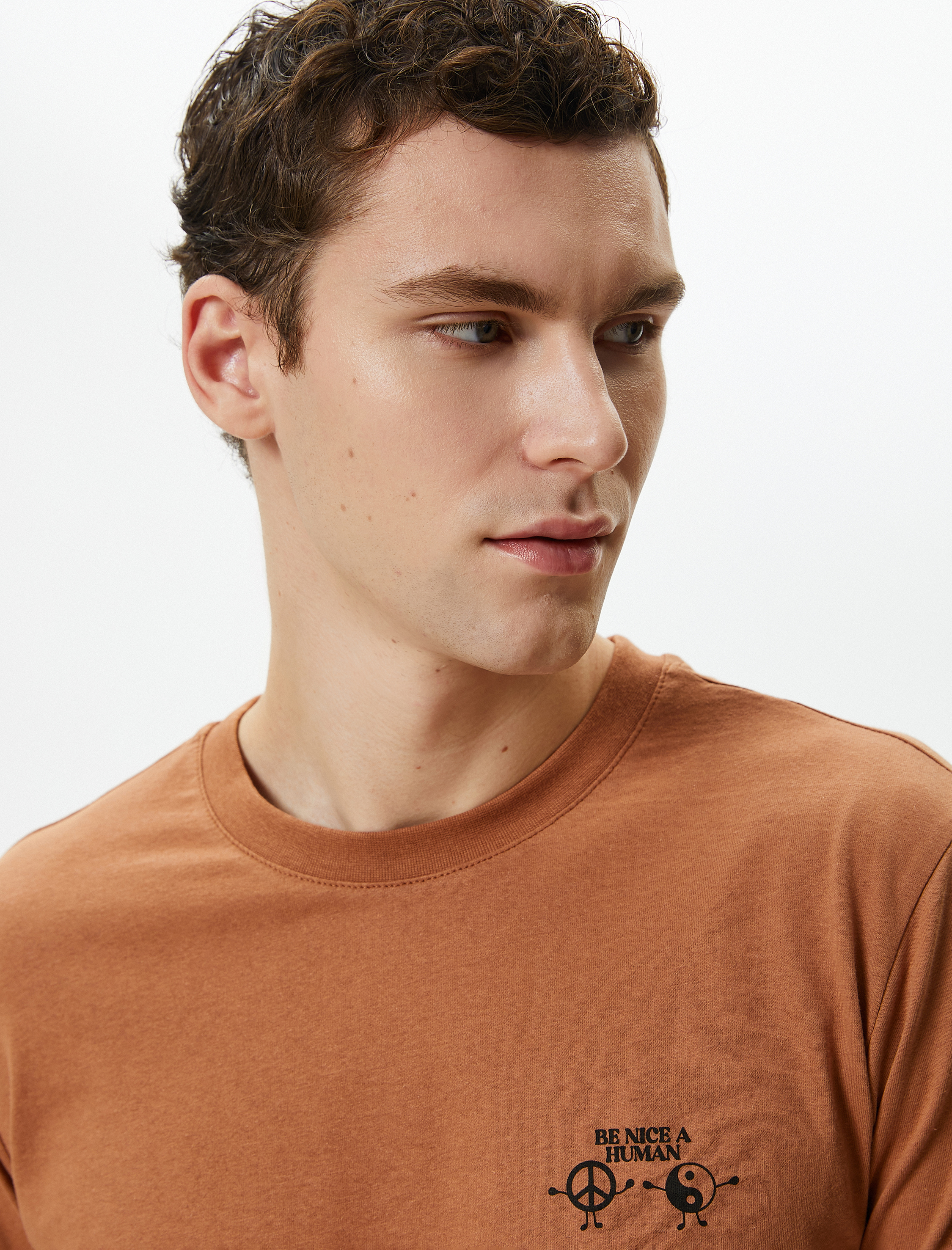   Slogan Baskılı Tişört Slim Fit Bisiklet Yaka Kısa Kollu Pamuklu