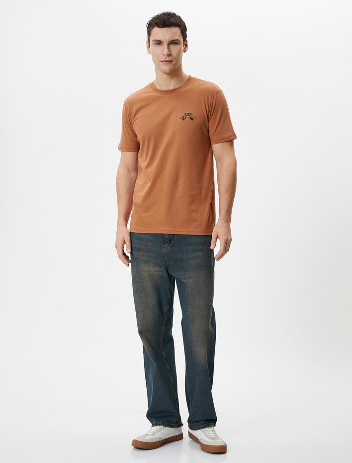  Slogan Baskılı Tişört Slim Fit Bisiklet Yaka Kısa Kollu Pamuklu