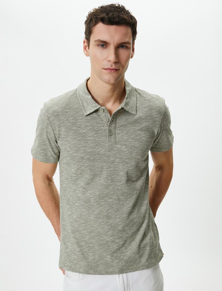  Polo Yaka Tişört Düğme Detaylı Kısa Kollu Kırçıllı