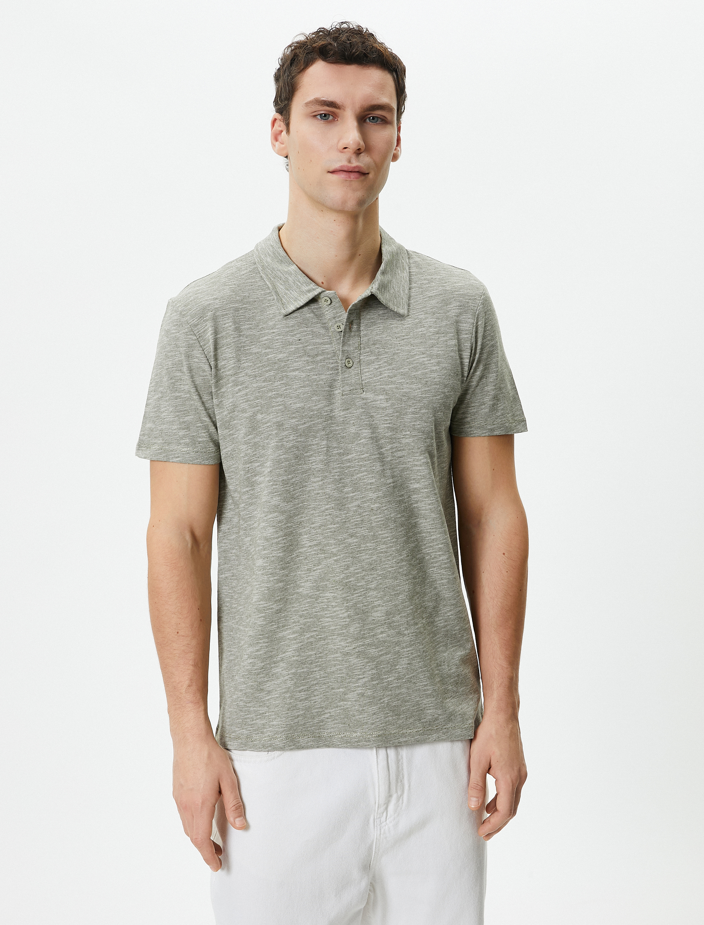   Polo Yaka Tişört Düğme Detaylı Kısa Kollu Kırçıllı