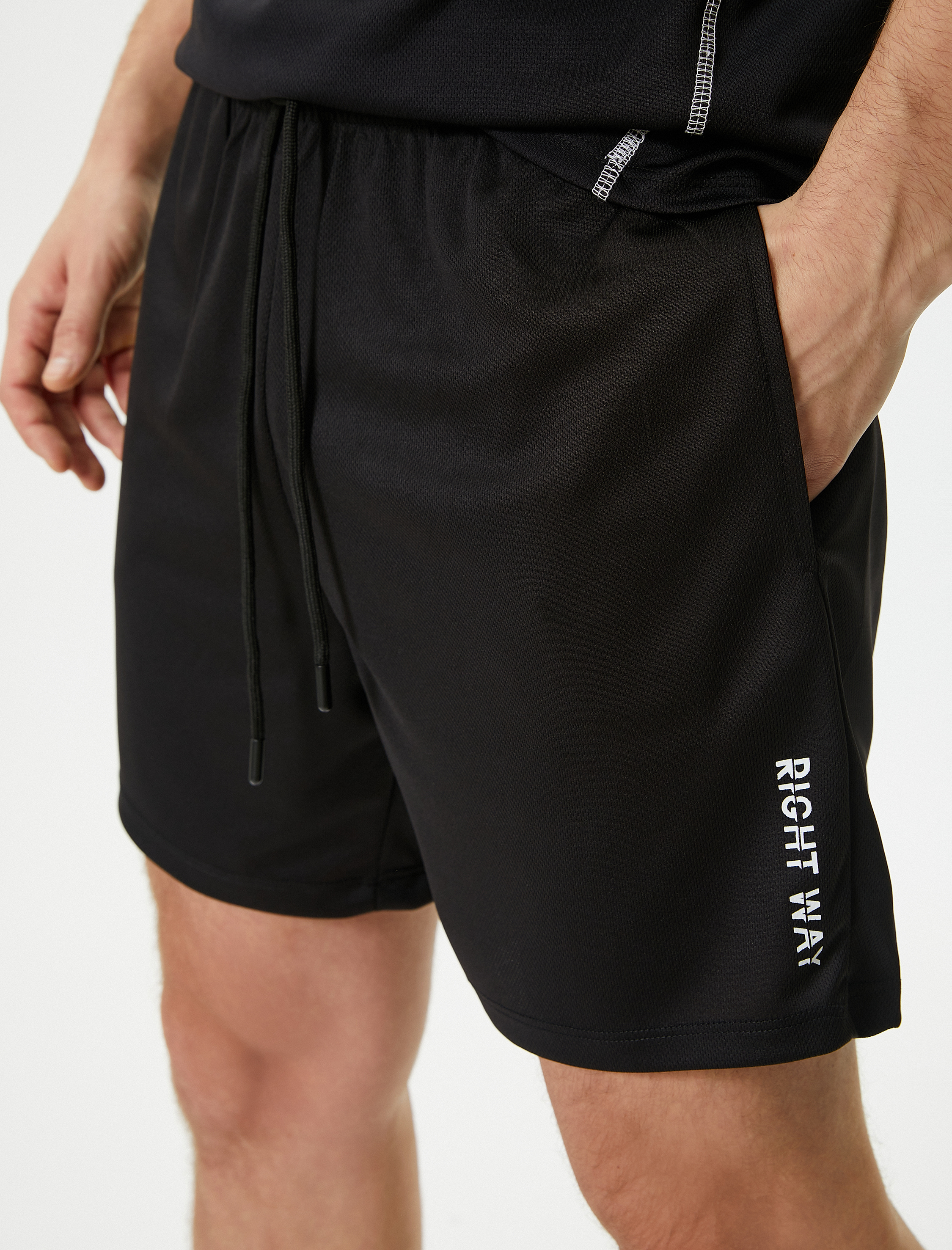   Spor Şort Beli Bağcıklı Slogan Baskılı Cepli