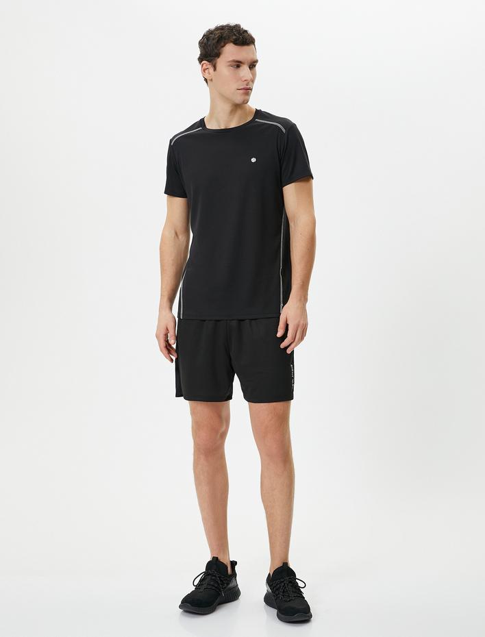  Spor Şort Beli Bağcıklı Slogan Baskılı Cepli