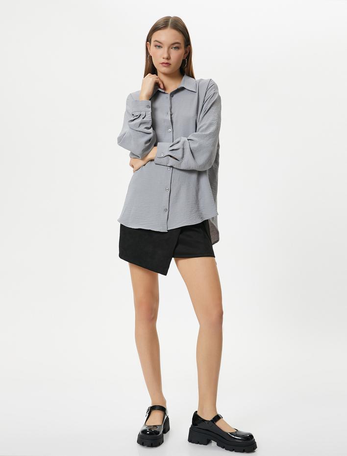  Gömlek Uzun Dökümlü Kol Klasik Yaka Rahat Kesim