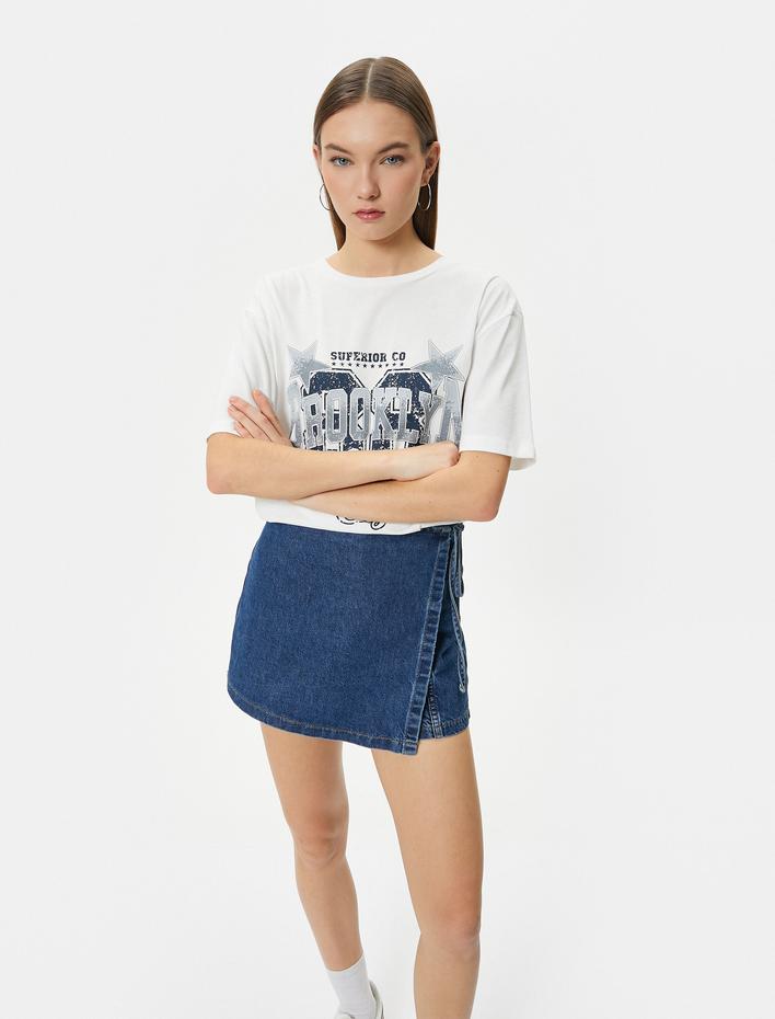  Kolej Tişört Baskılı Kısa Kollu Bisiklet Yaka Pamuklu