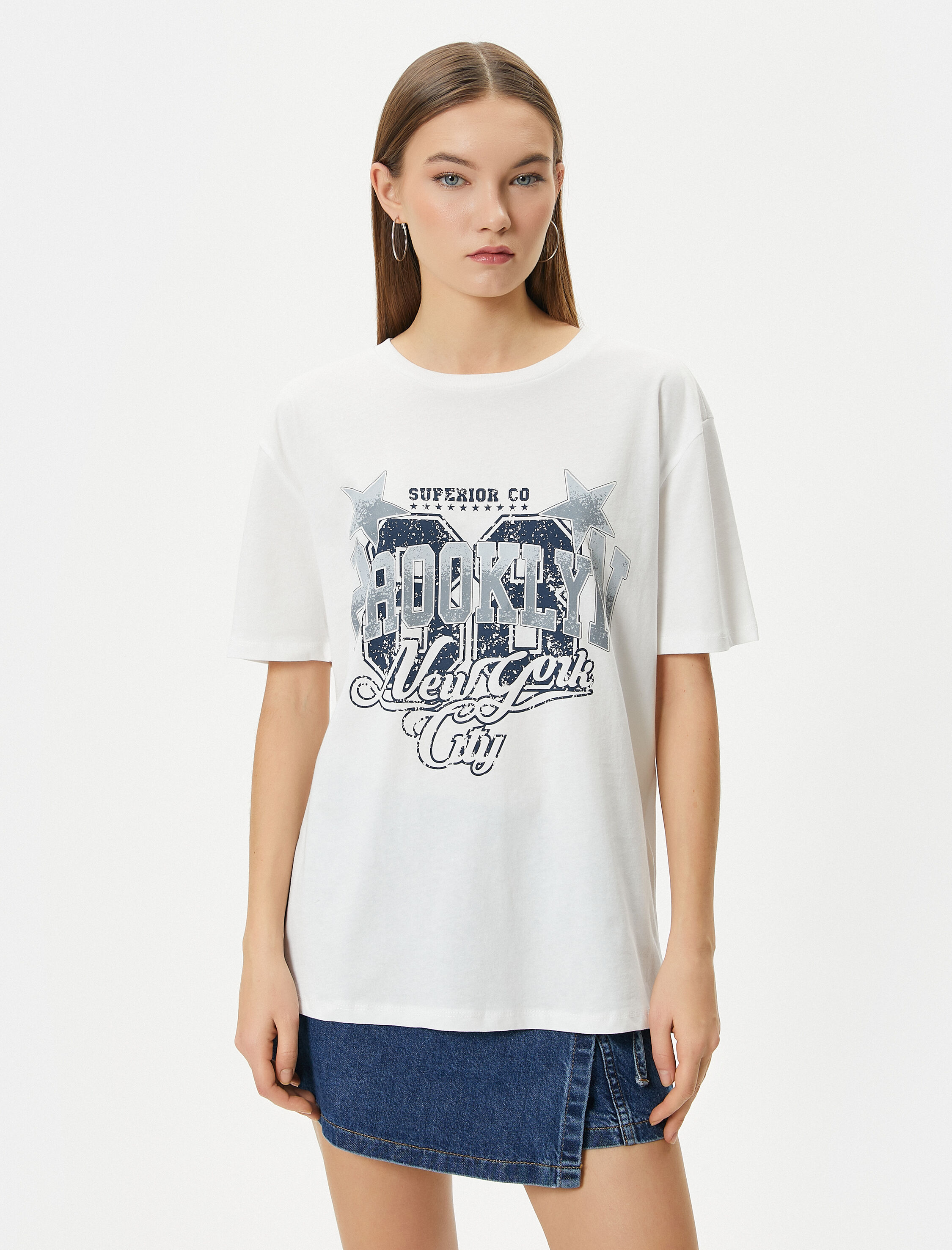   Kolej Tişört Baskılı Kısa Kollu Bisiklet Yaka Pamuklu