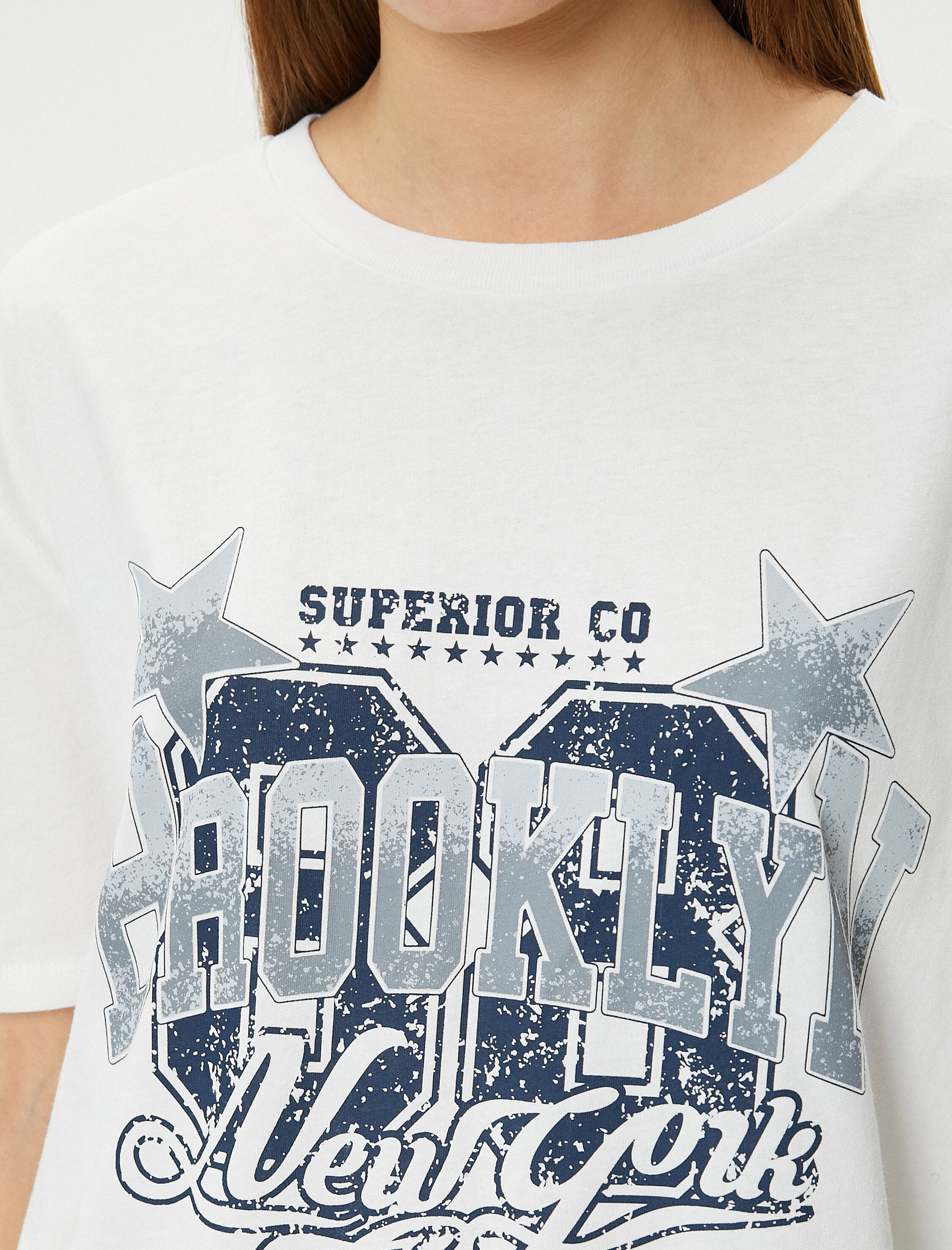   Kolej Tişört Baskılı Kısa Kollu Bisiklet Yaka Pamuklu