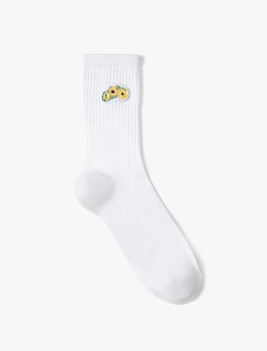  Kadın Papatya İşlemeli Soket Çorap