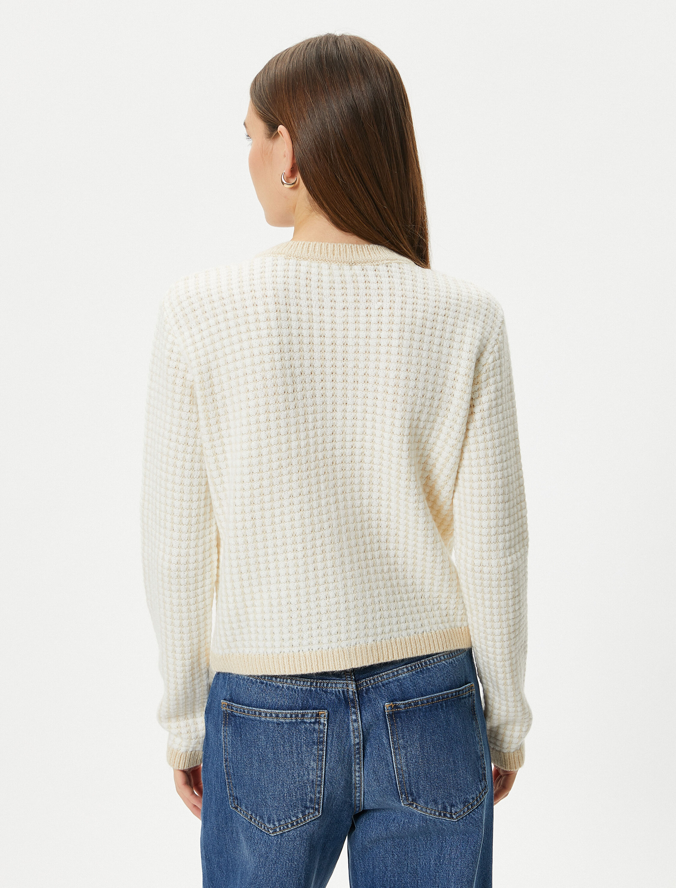   Triko Hırka Gold Düğme Detaylı Cepli Yuvarlak Yaka Uzun Kollu