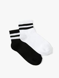 2'li Patik Çorap Seti Şerit Desenli Çok Renkli