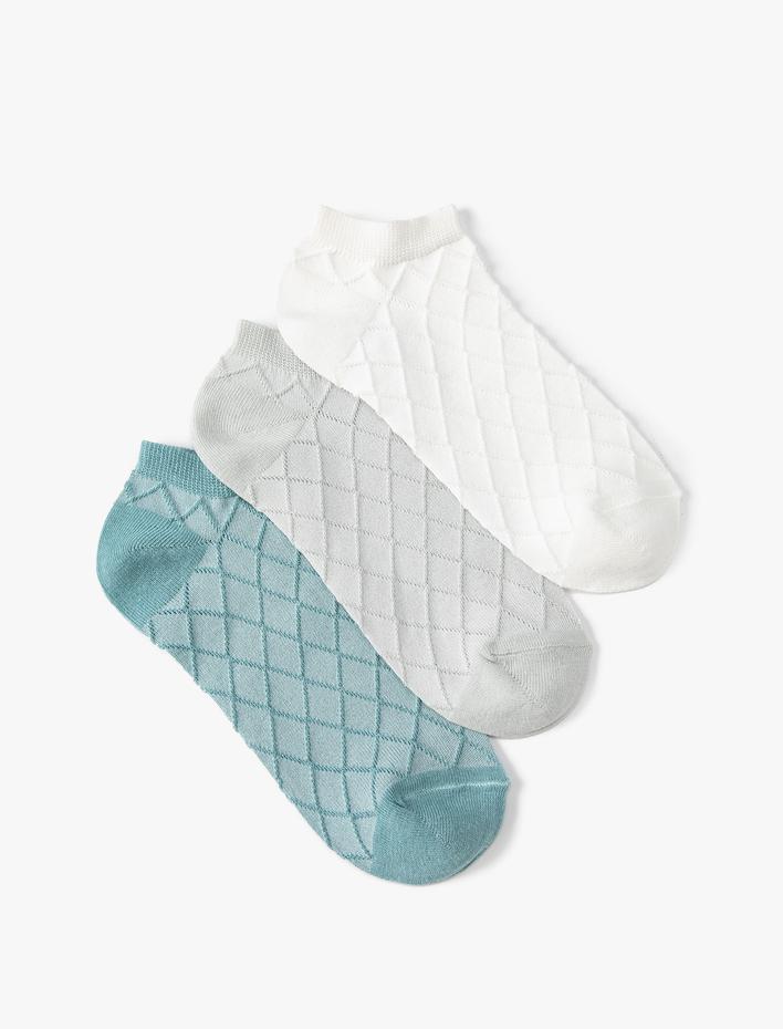 Kadın 3'lü Patik Çorap Seti Dokulu Çok Renkli