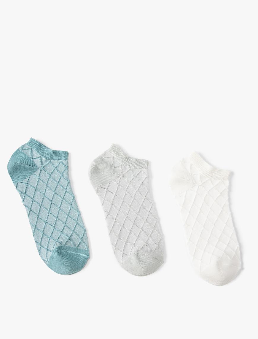 Kadın 3'lü Patik Çorap Seti Dokulu Çok Renkli