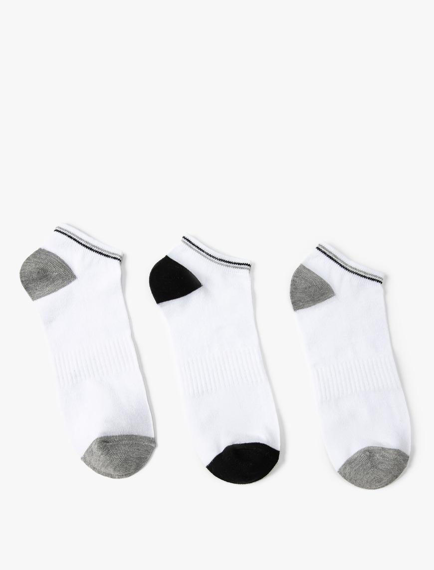  Erkek 3'lü Patik Çorap Seti Çok Renkli Şerit Detaylı