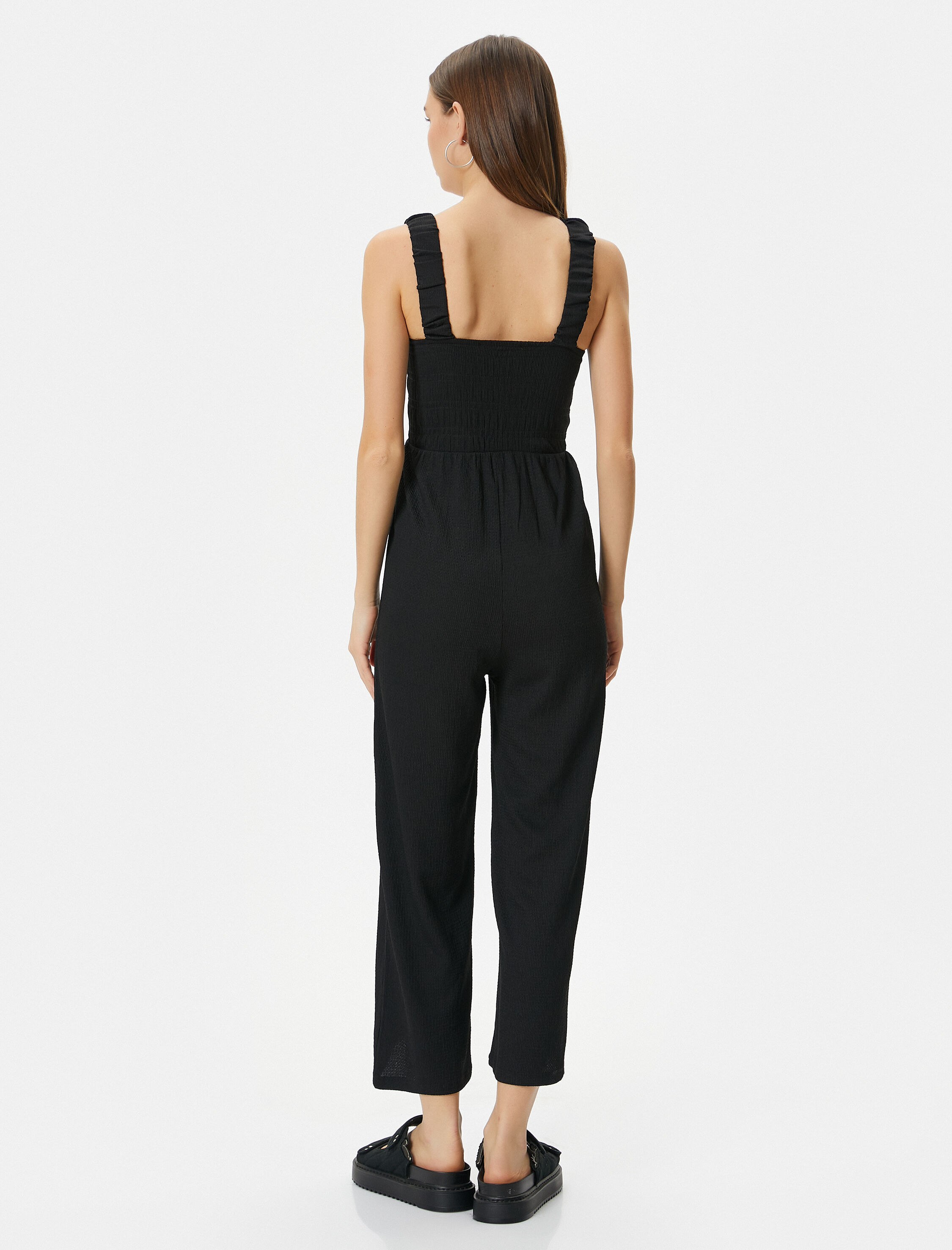   Tulum Kalın Askılı Kısa Düz Geniş Paça Kare Yaka Bürümcük