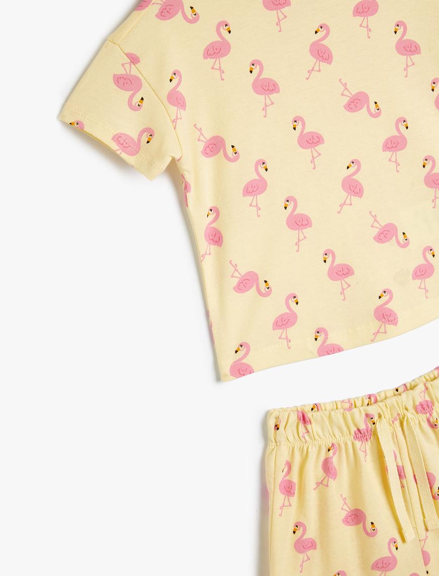  Kız Bebek Şort Tişört Takım Flamingo Baskılı Pamuklu 2 Parça