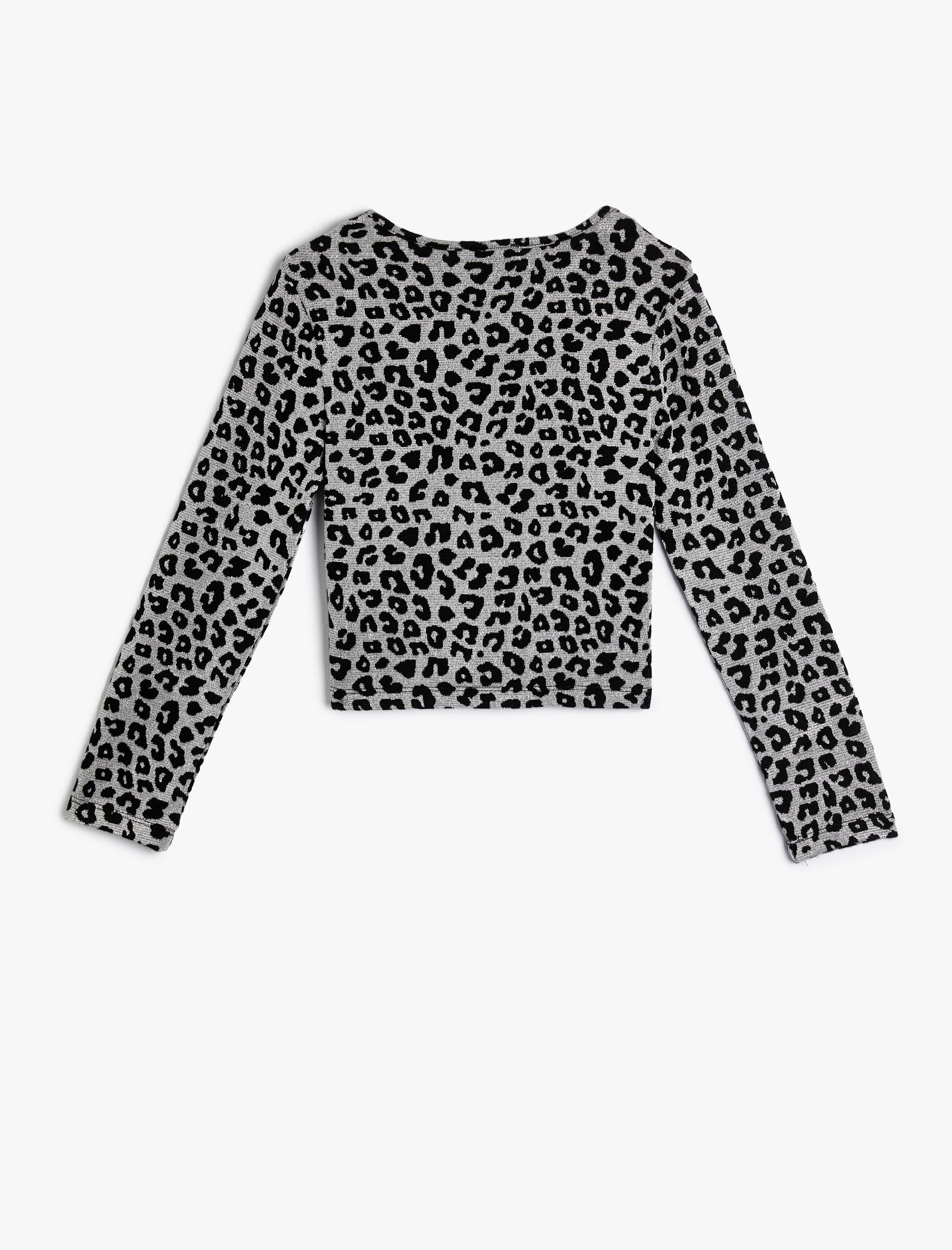  Kız Çocuk Viskoz Bluz Uzun Kollu Leopar Desenli Pencere Detaylı
