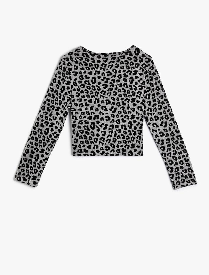 Kız Çocuk Viskoz Bluz Uzun Kollu Leopar Desenli Pencere Detaylı