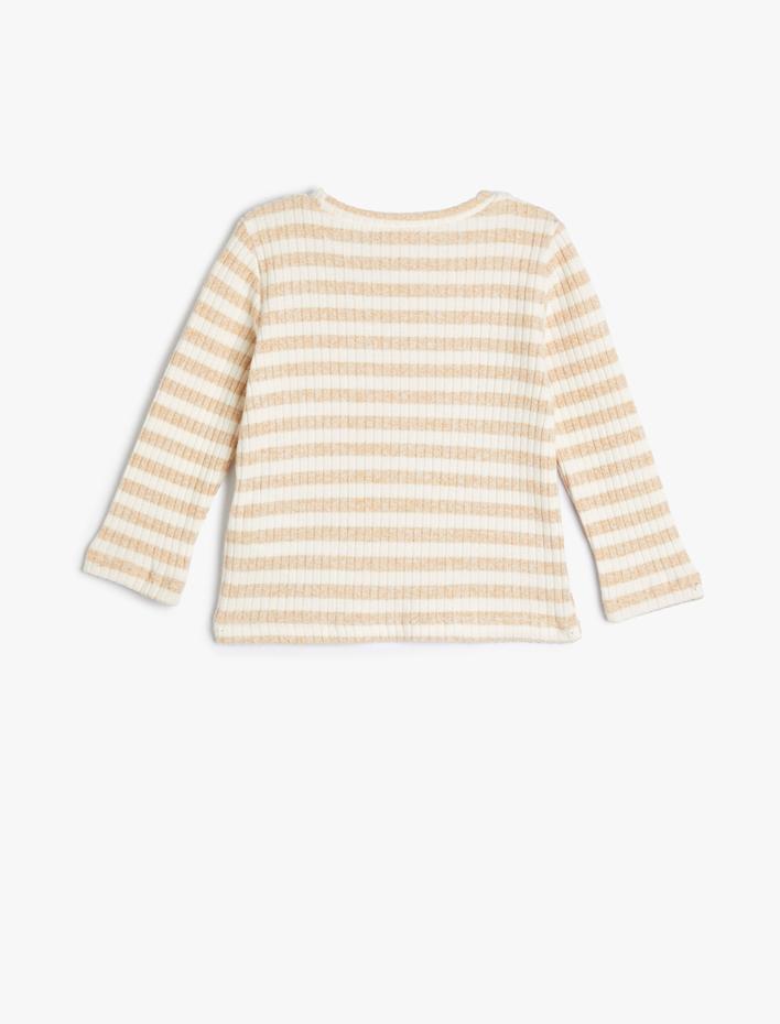 Kız Bebek Viskoz Tişört Uzun Kollu Bisiklet Yaka Ribanalı