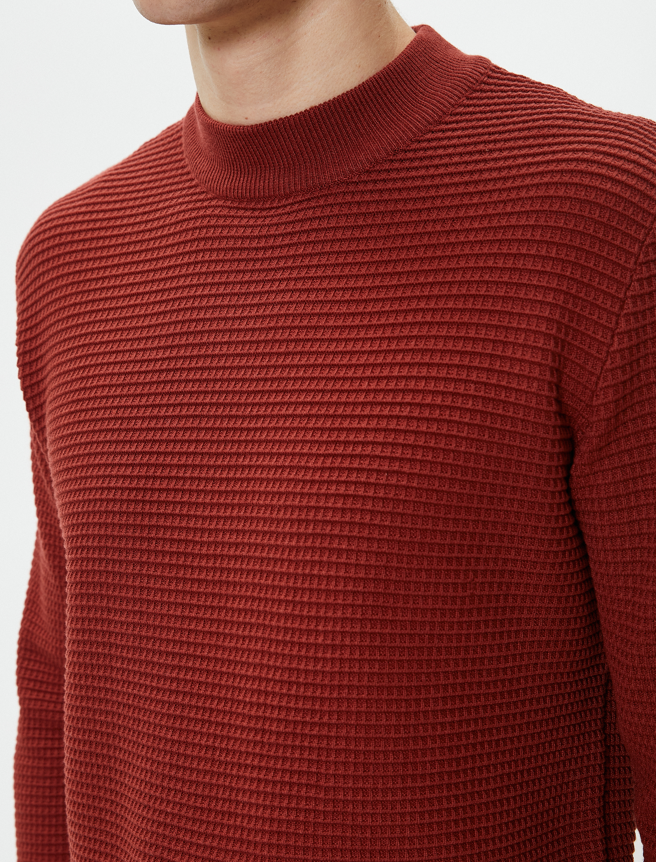 Slim Fit Kazak Triko Basic Bisiklet Yaka Dokulu