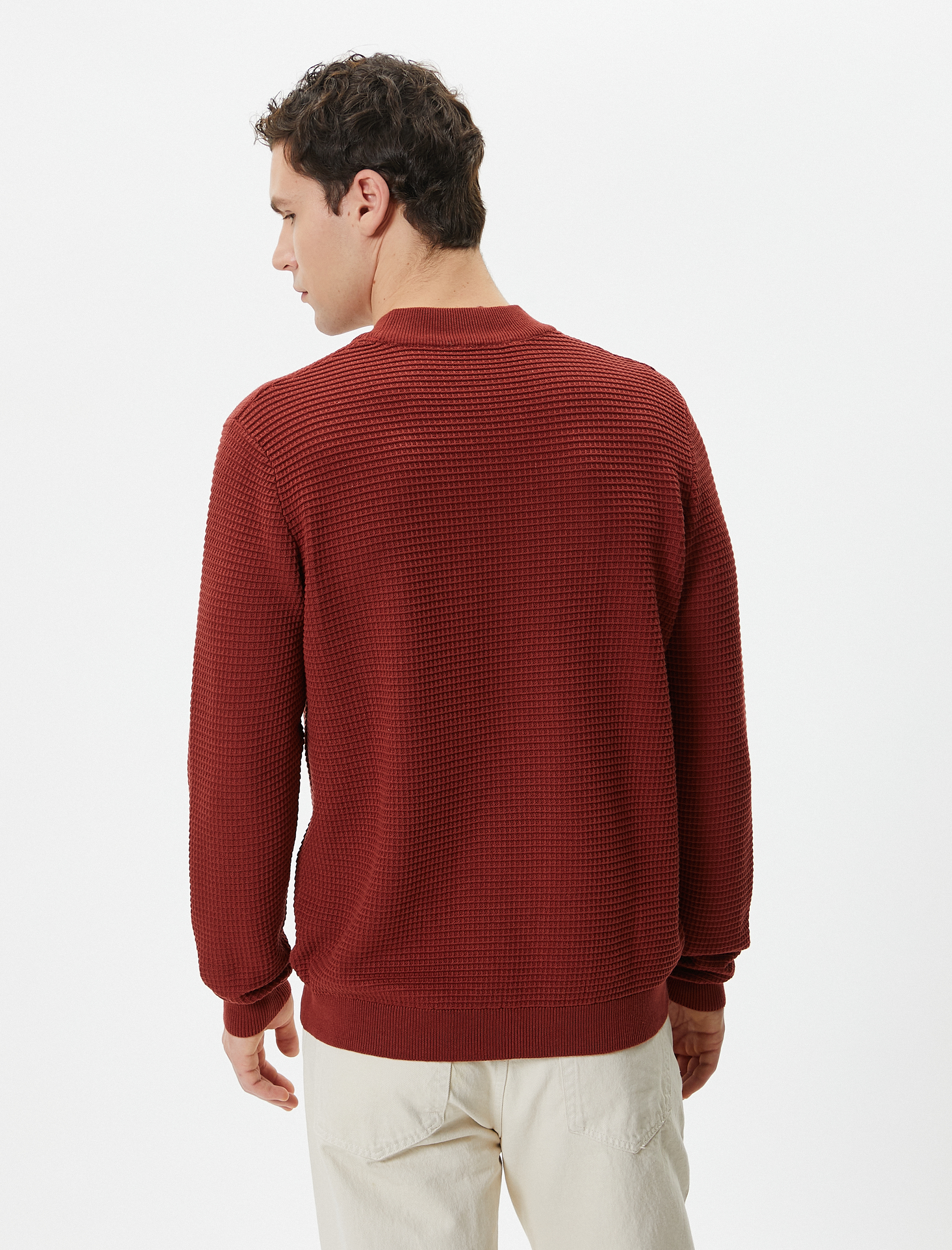 Slim Fit Kazak Triko Basic Bisiklet Yaka Dokulu
