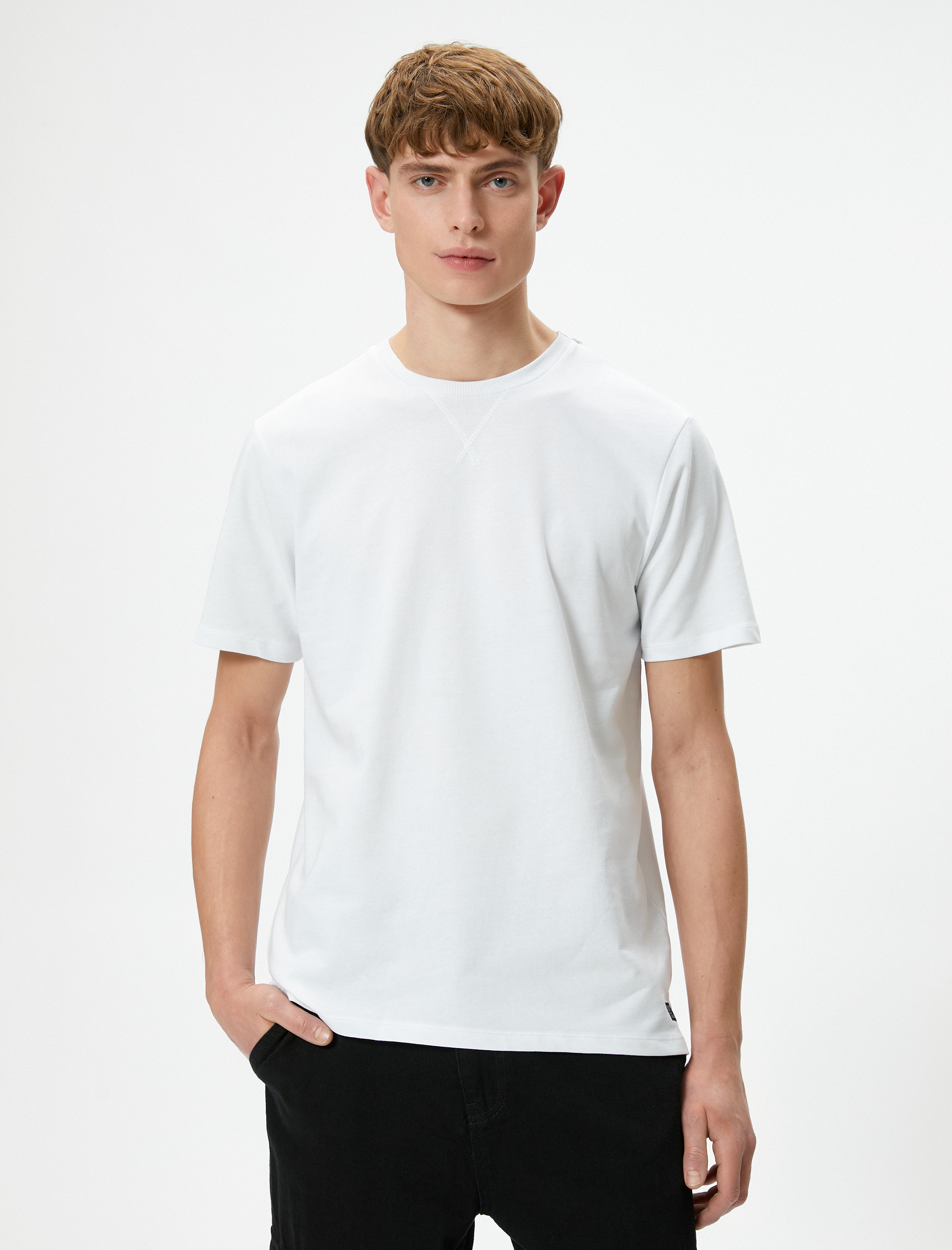   Basic Tişört Bisiklet Yaka Kısa Kollu Pamuklu