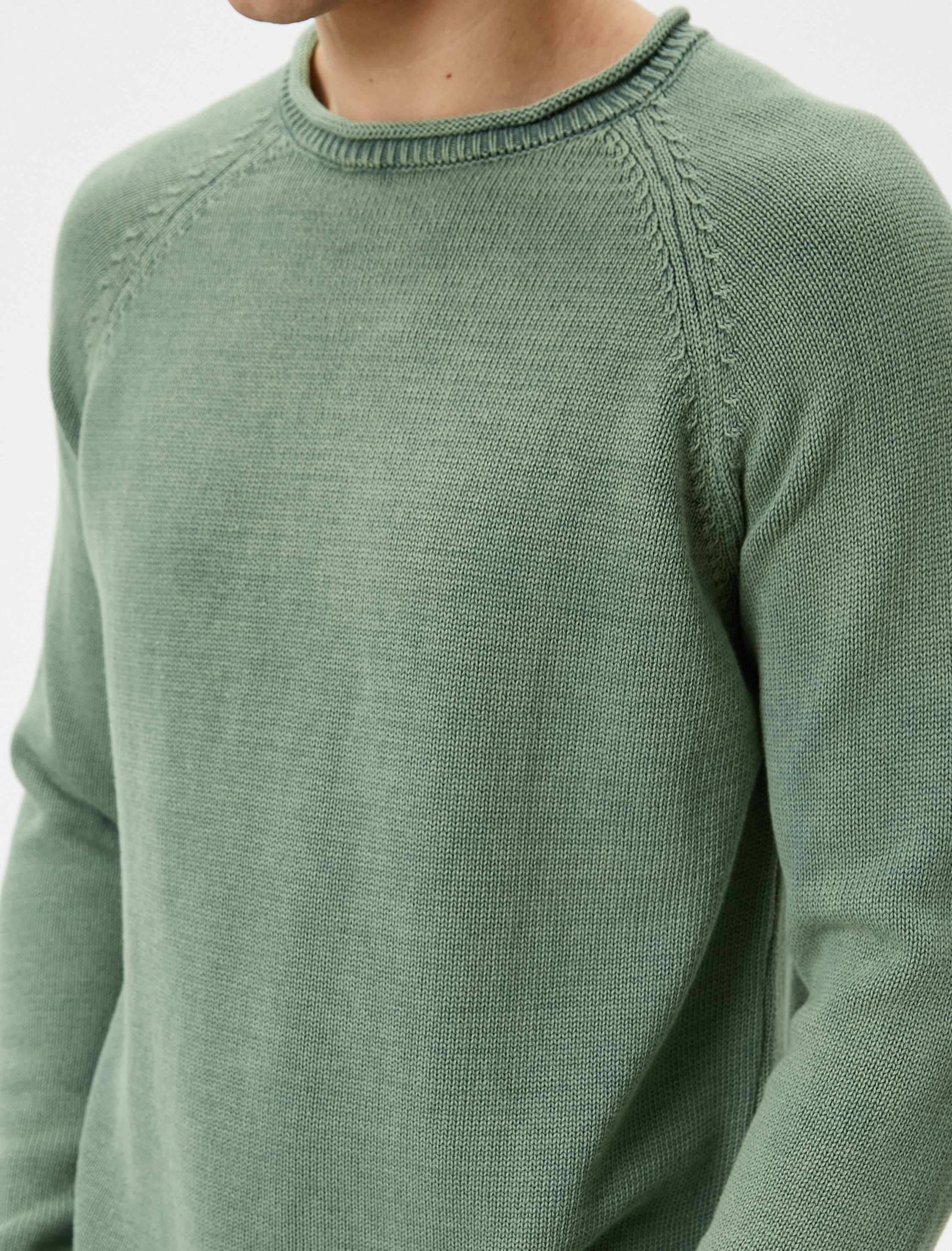   Triko Kazak Yıkamalı Bisiklet Yaka Dikiş Detaylı Pamuklu