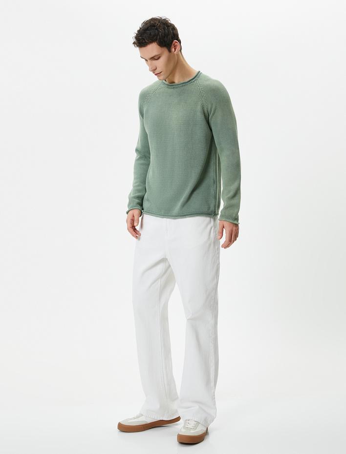  Triko Kazak Yıkamalı Bisiklet Yaka Dikiş Detaylı Pamuklu