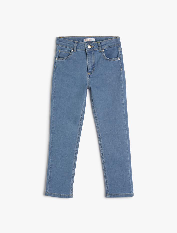 Erkek Çocuk Kot Pantolon Ayarlanabilir Lastikli Pamuklu  - Slim Jean