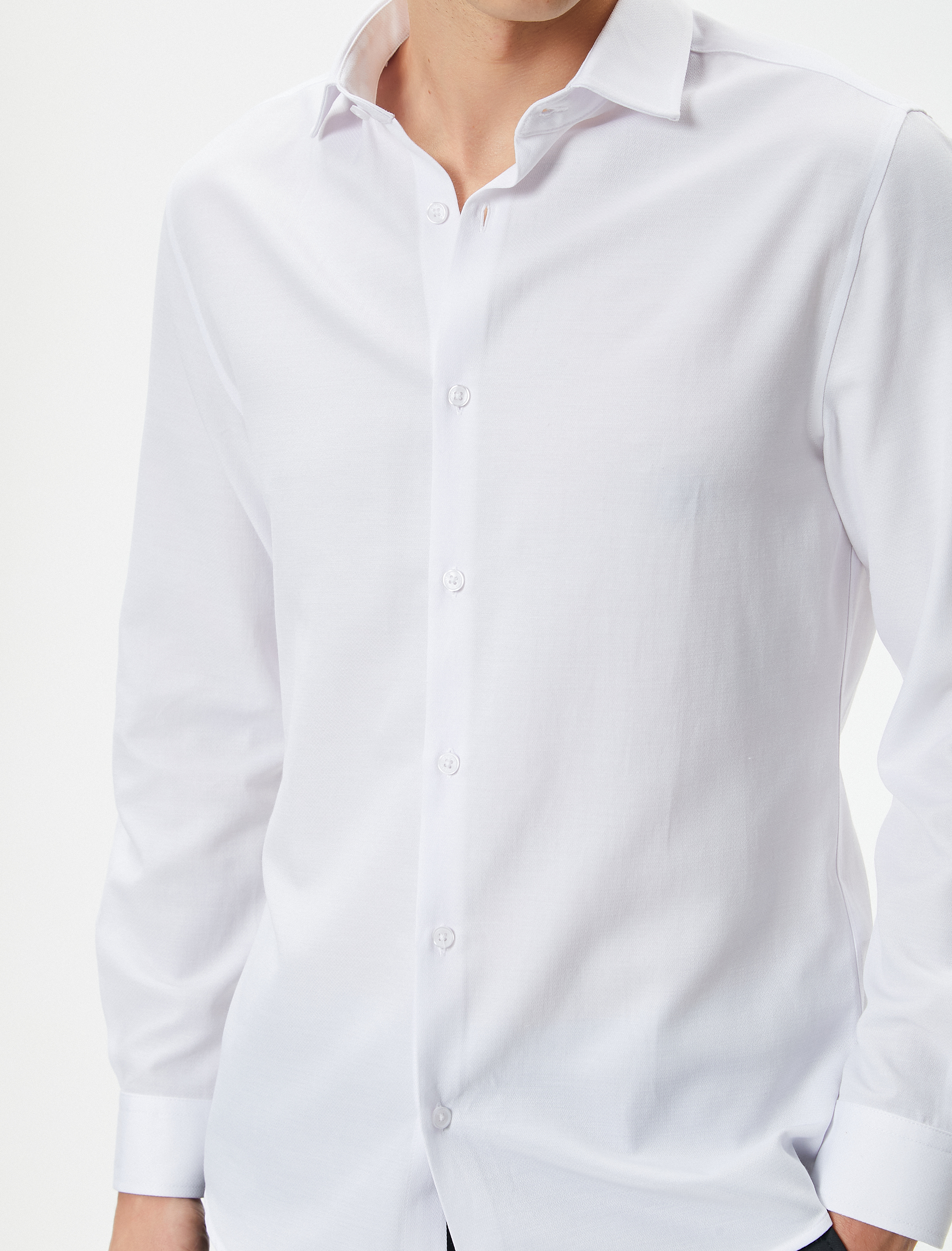   Klasik Gömlek Yarım İtalyan Yaka Düğmeli Uzun Kollu Regular Fit