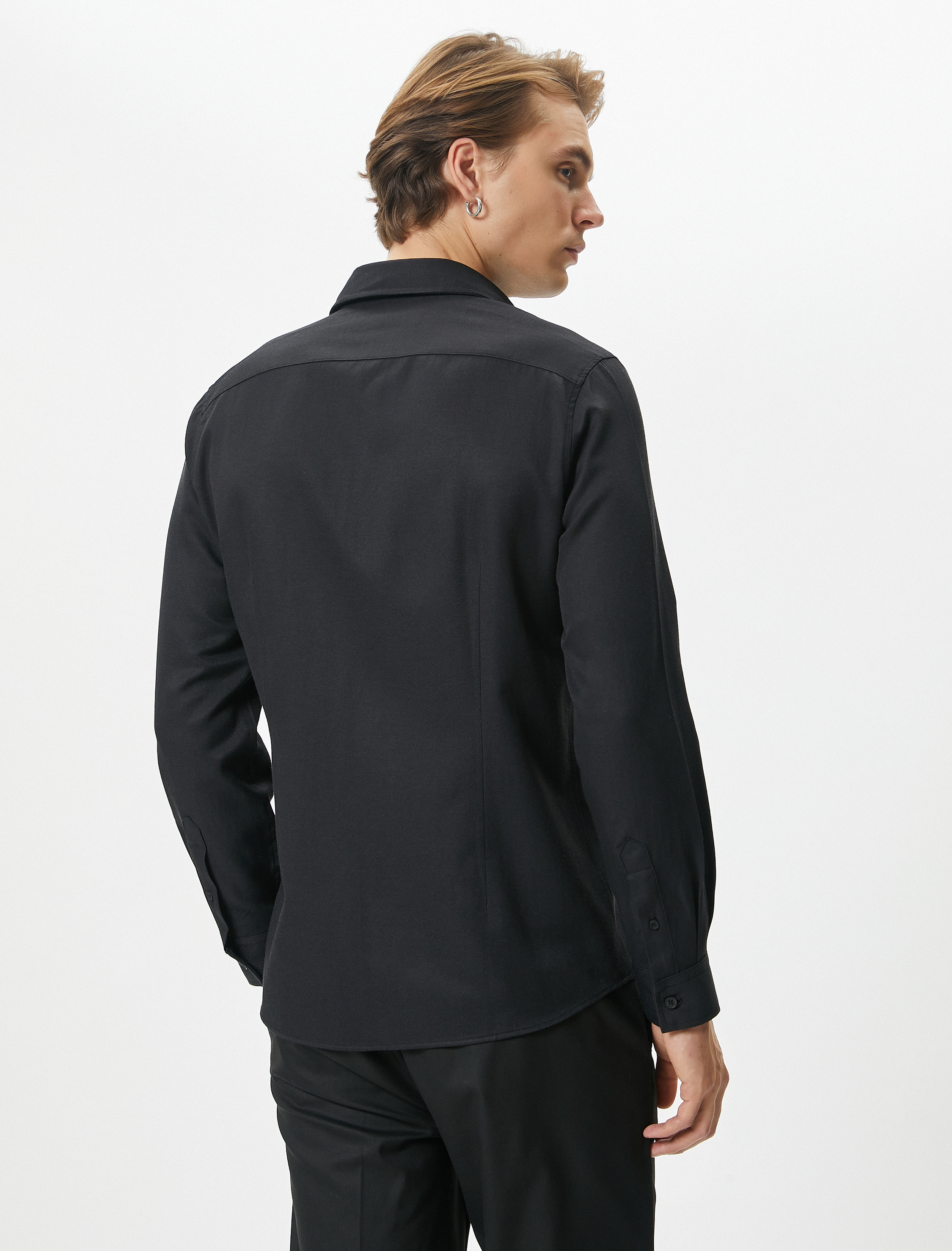   Klasik Gömlek Yarım İtalyan Yaka Düğmeli Uzun Kollu Regular Fit