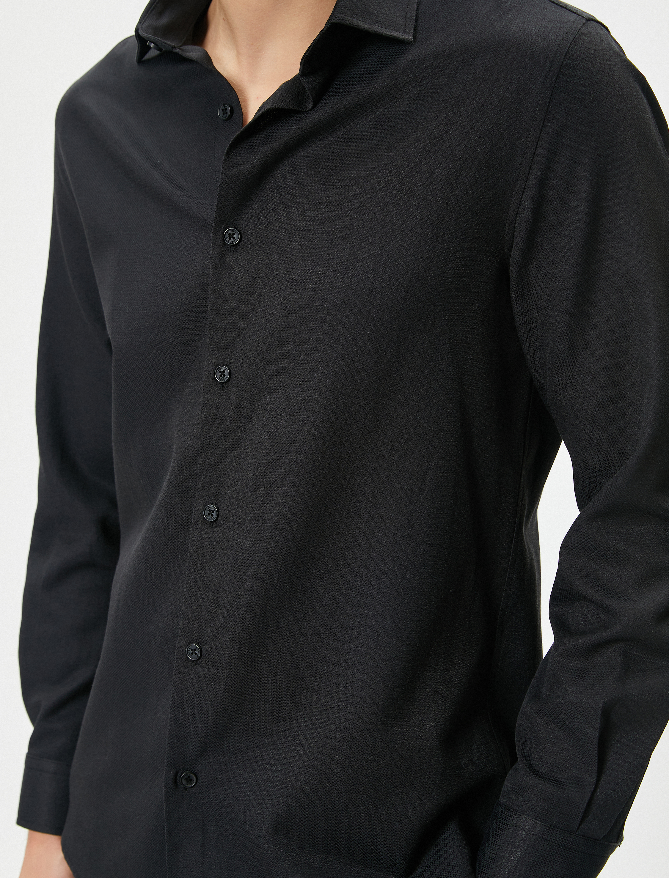   Klasik Gömlek Yarım İtalyan Yaka Düğmeli Uzun Kollu Regular Fit