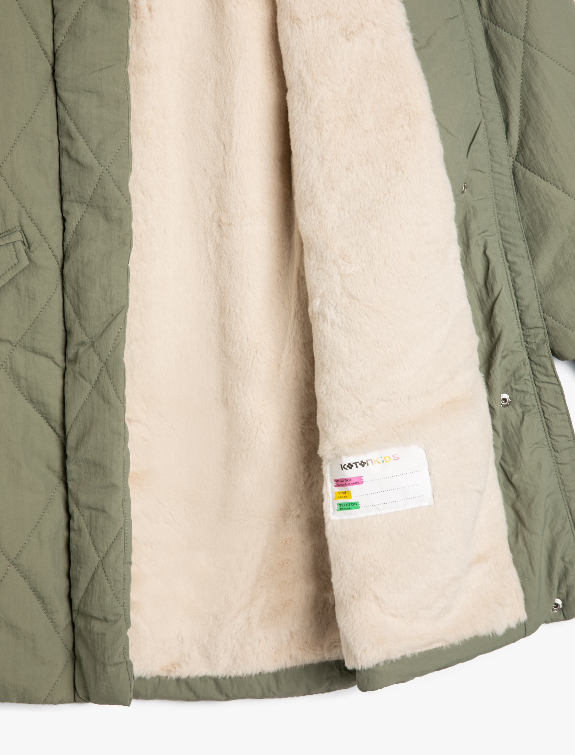  Kız Çocuk Oversize Uzun Kaban Kapitone Suni Kürk Detaylı Kapüşonlu İçi Peluş Astarlı Kapaklı Cepli Fermuarlı