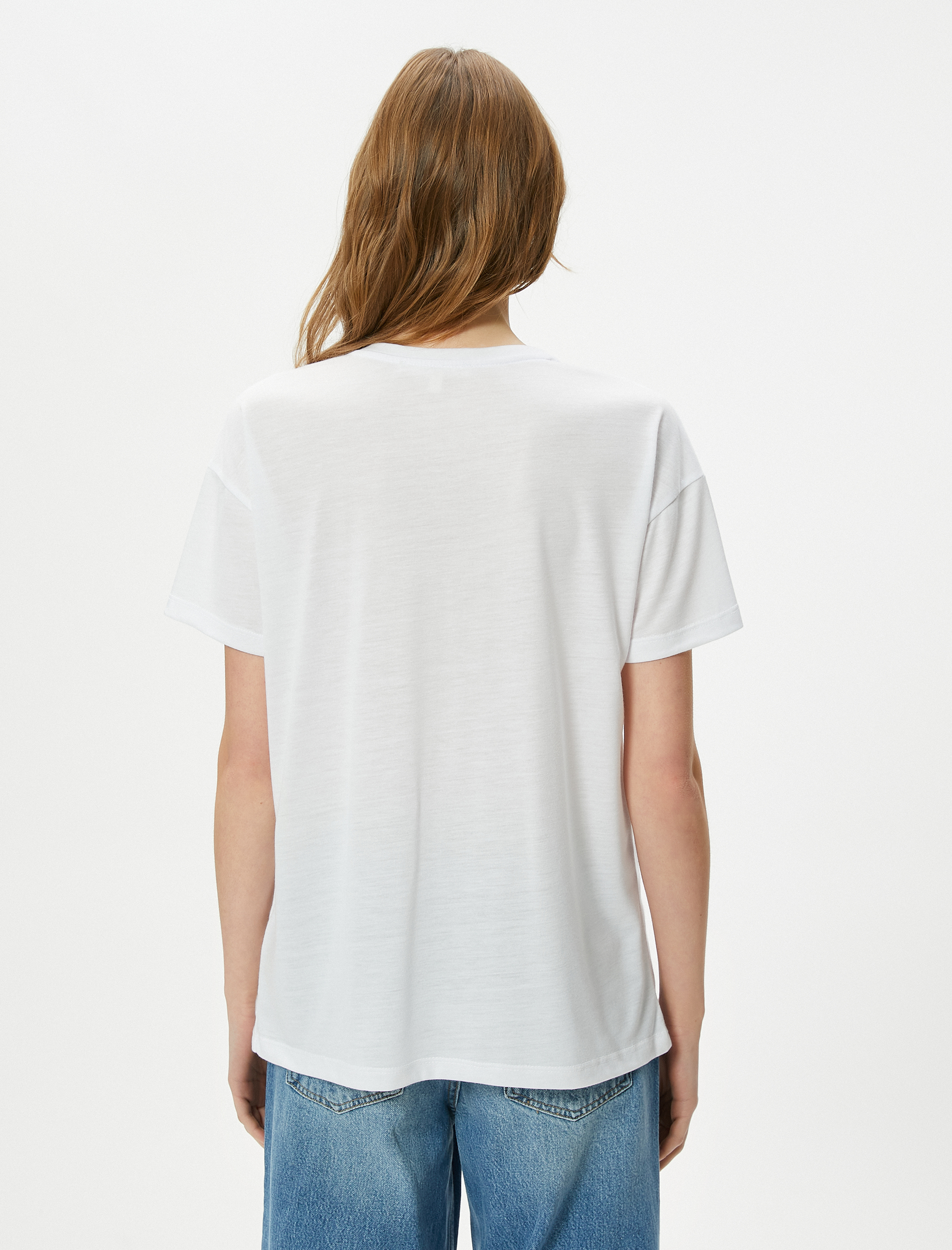   Pul Payetli Tişört Bisiklet Yaka Kısa Kollu