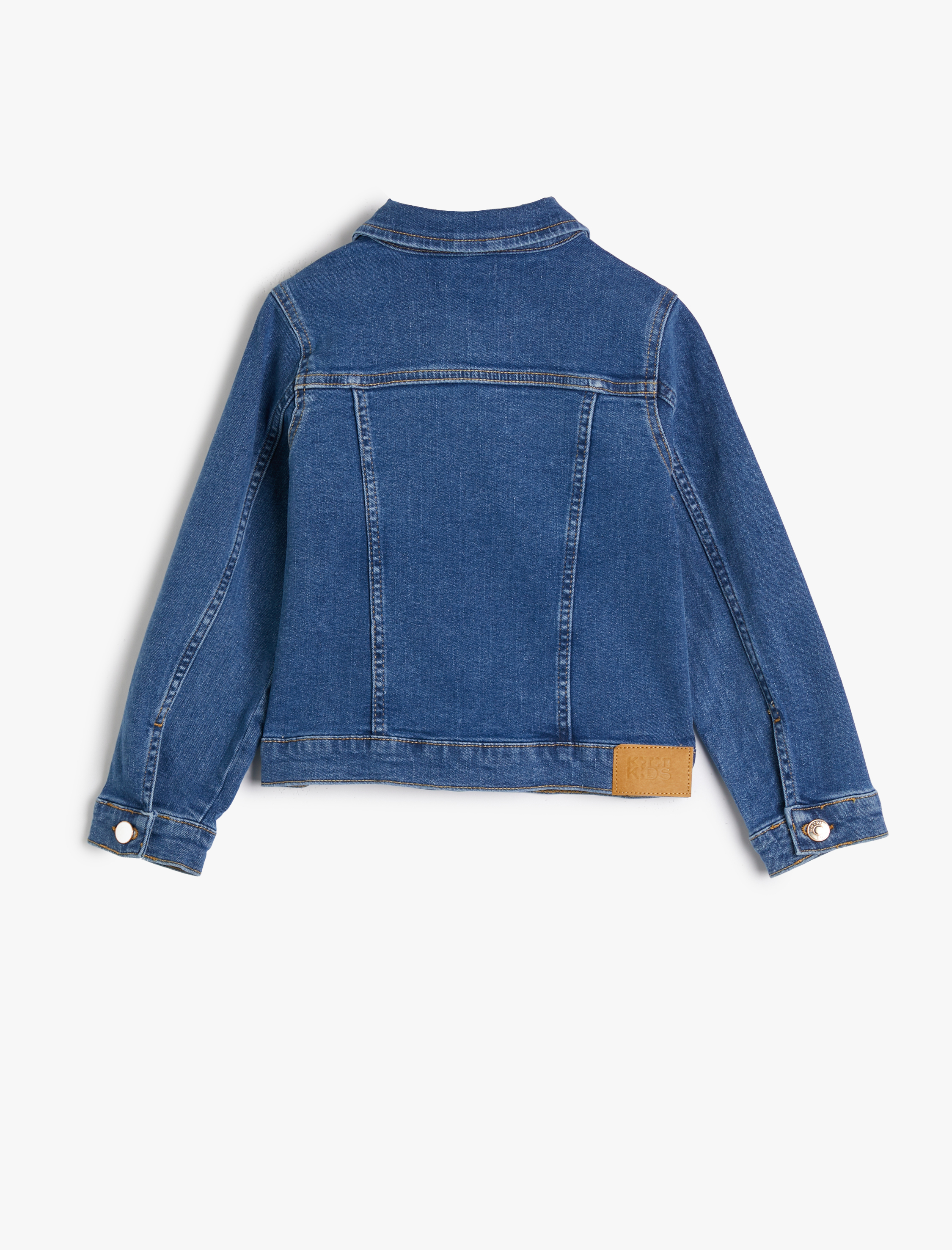  Kız Çocuk Kot Ceket Kapaklı Cep Detaylı Pamuklu Uzun Kollu