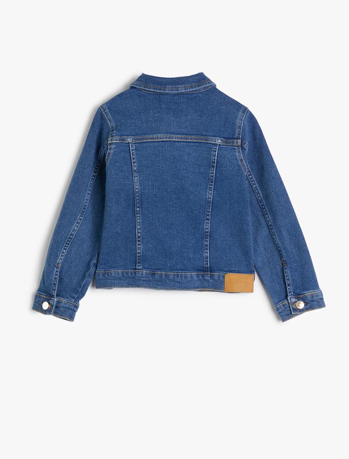 Kız Çocuk Kot Ceket Kapaklı Cep Detaylı Pamuklu Uzun Kollu