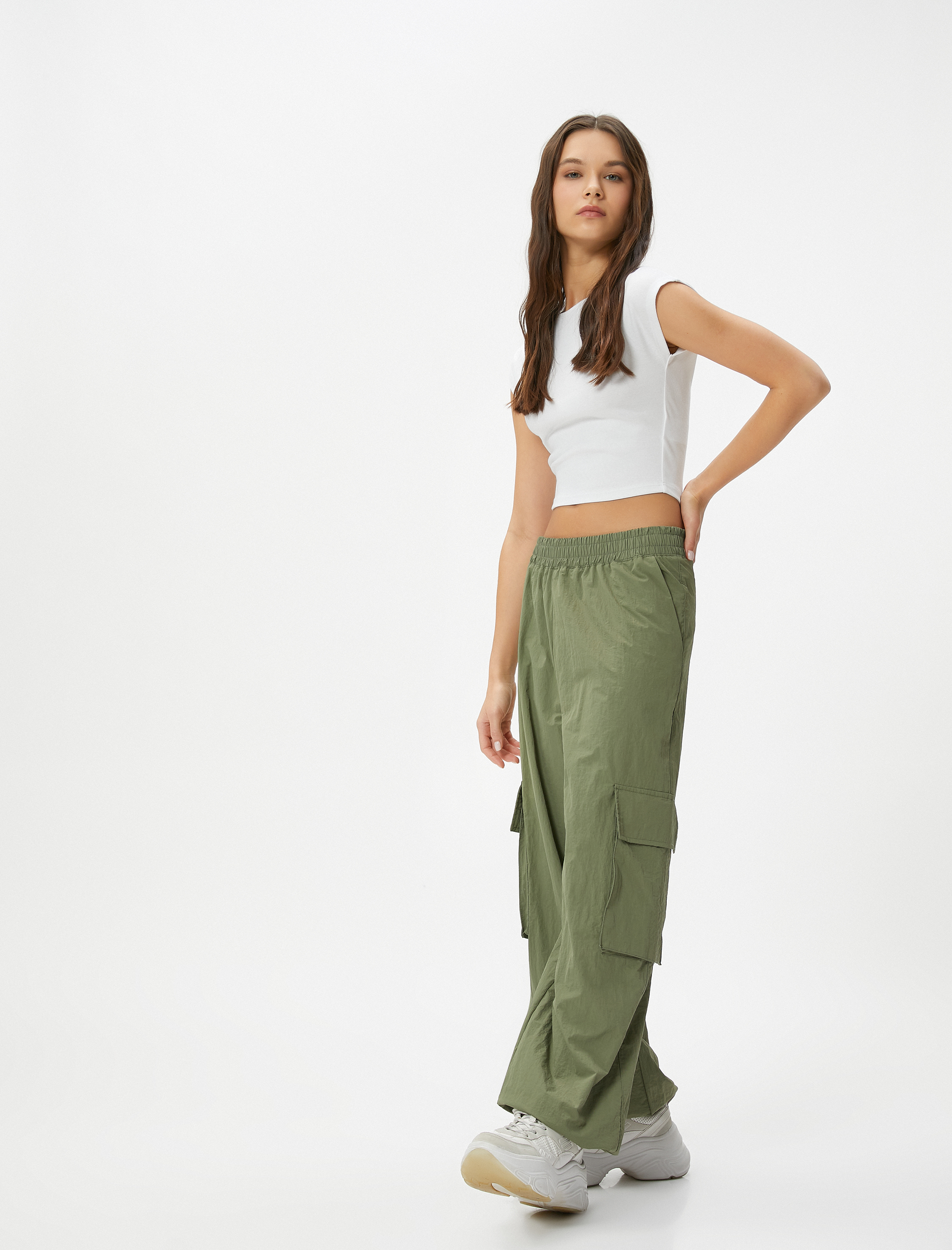   Paraşüt Pantolon Kargo Cepli Standart Bel Jogger Lastikli Paça