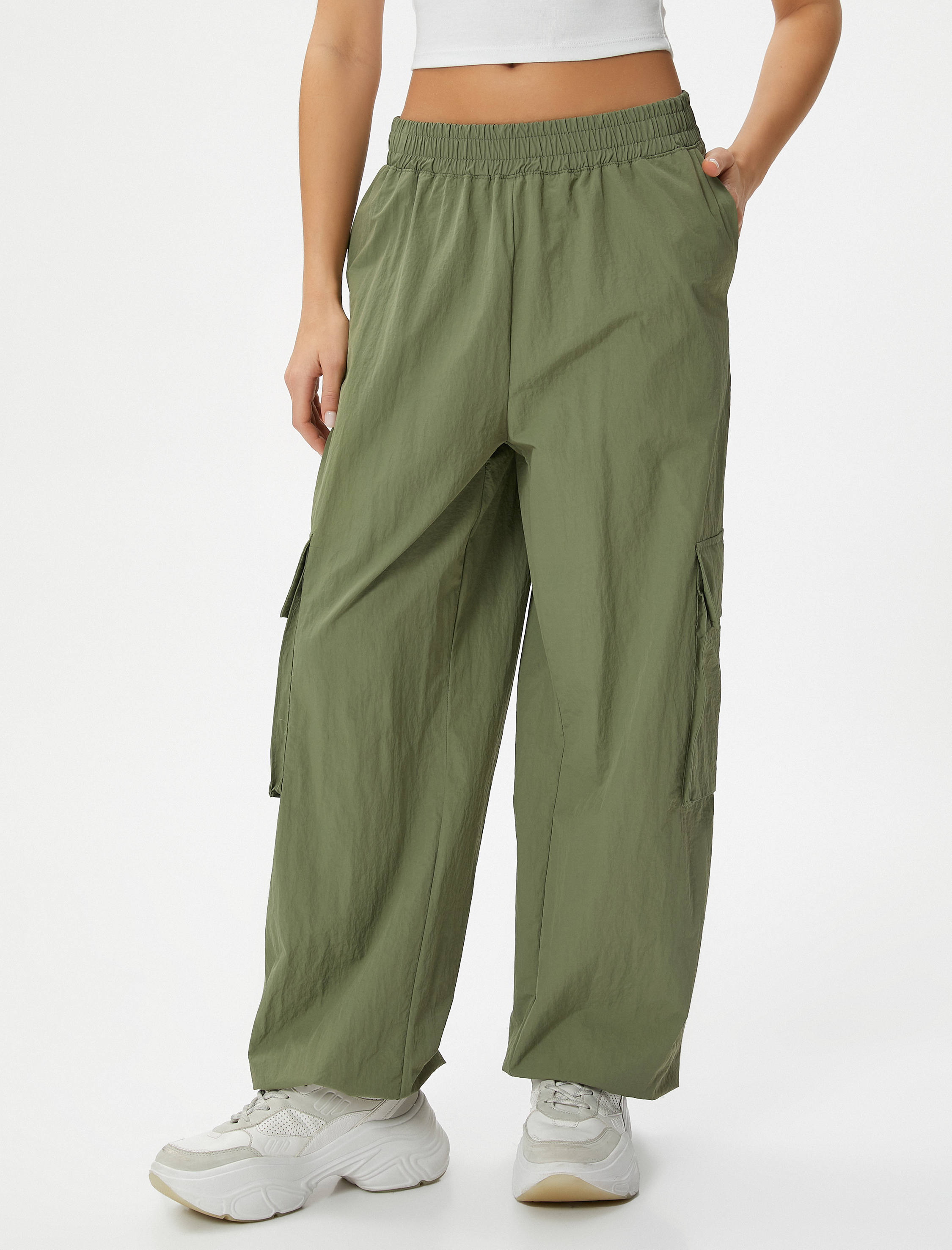   Paraşüt Pantolon Kargo Cepli Standart Bel Jogger Lastikli Paça