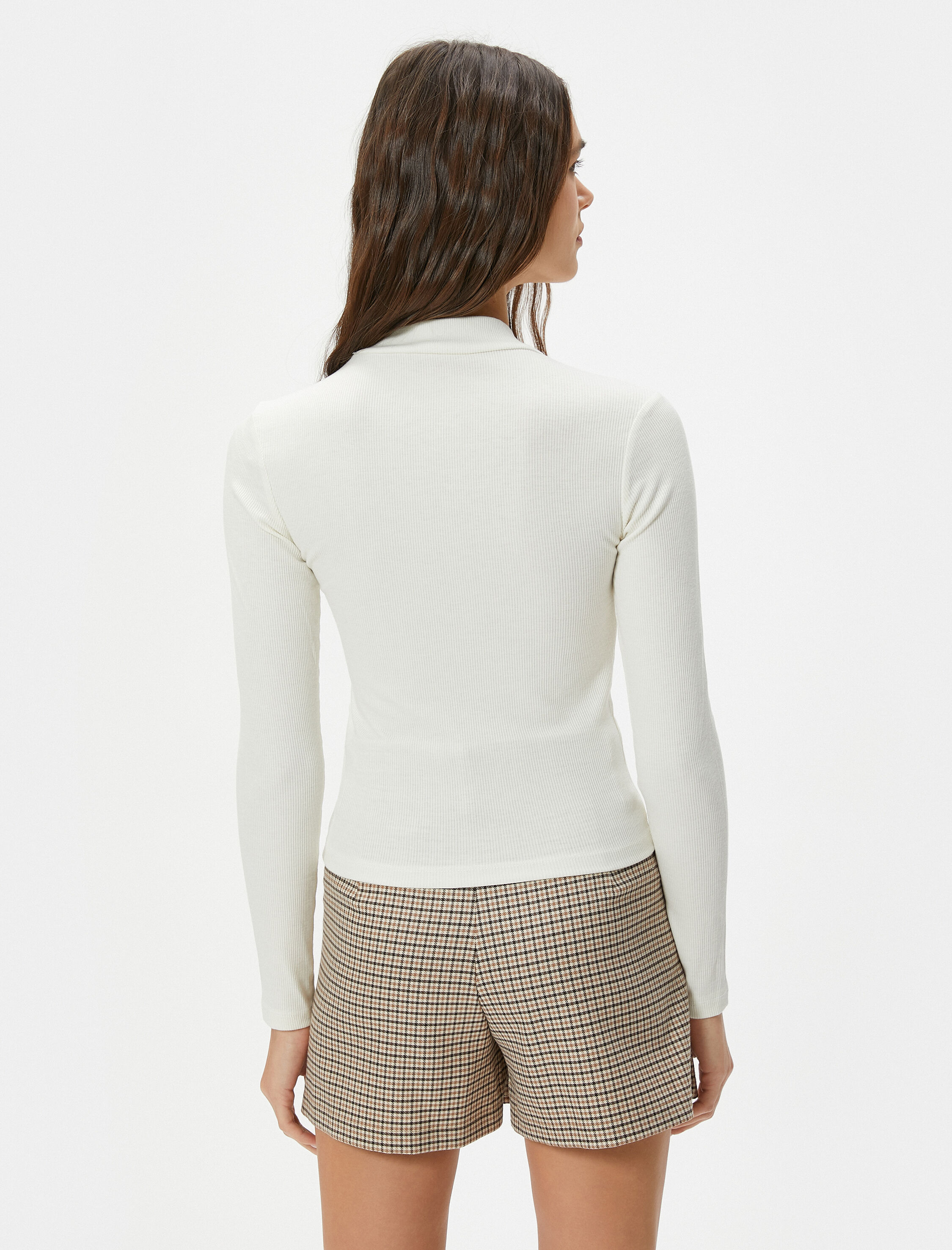   Dik Yaka Tişört Uzun Kollu Ribanalı Slim Fit Viskoz Kumaş Karışımlı