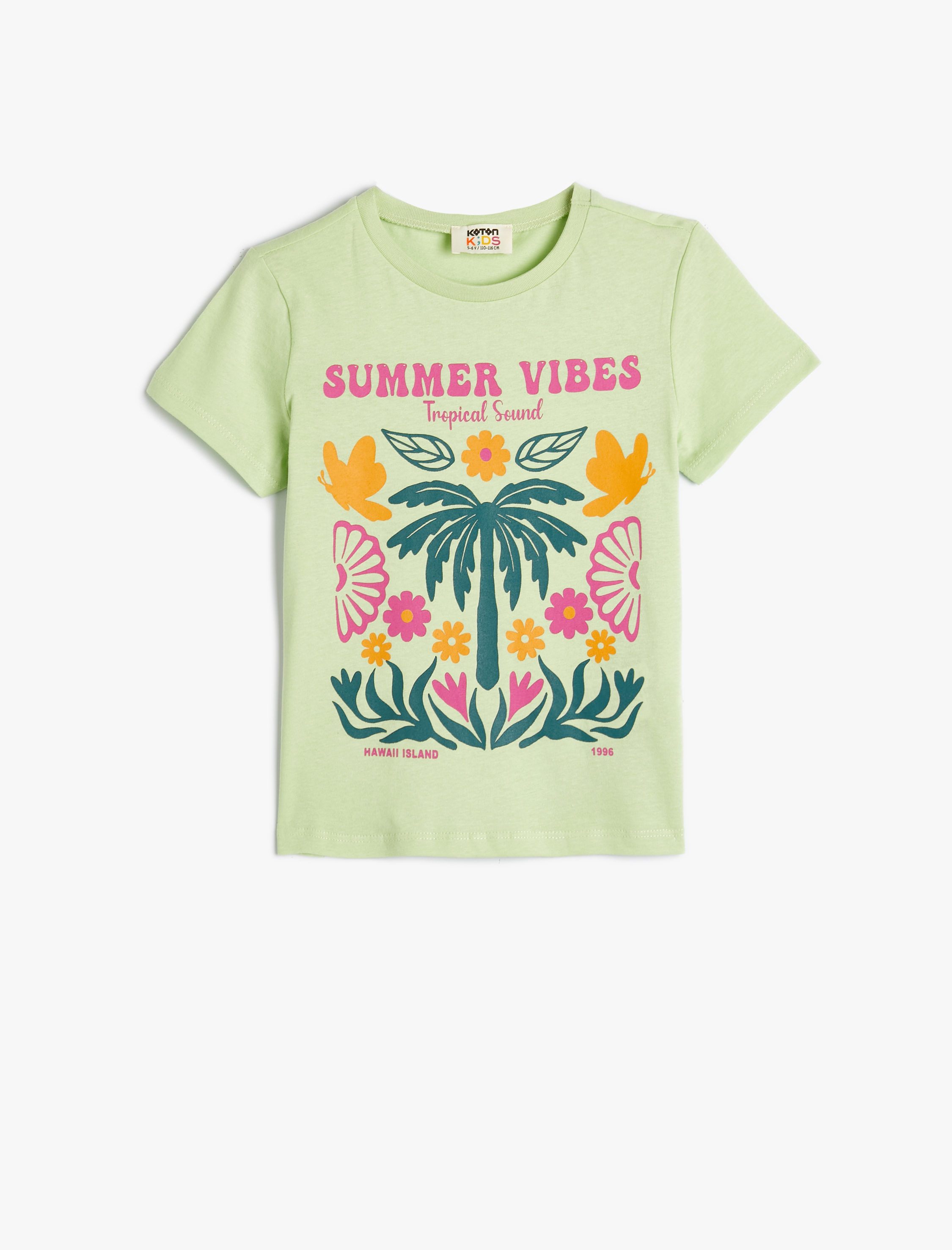  Kız Çocuk Tişört Yaz Temalı Kısa Kollu Bisiklet Yaka Pamuklu