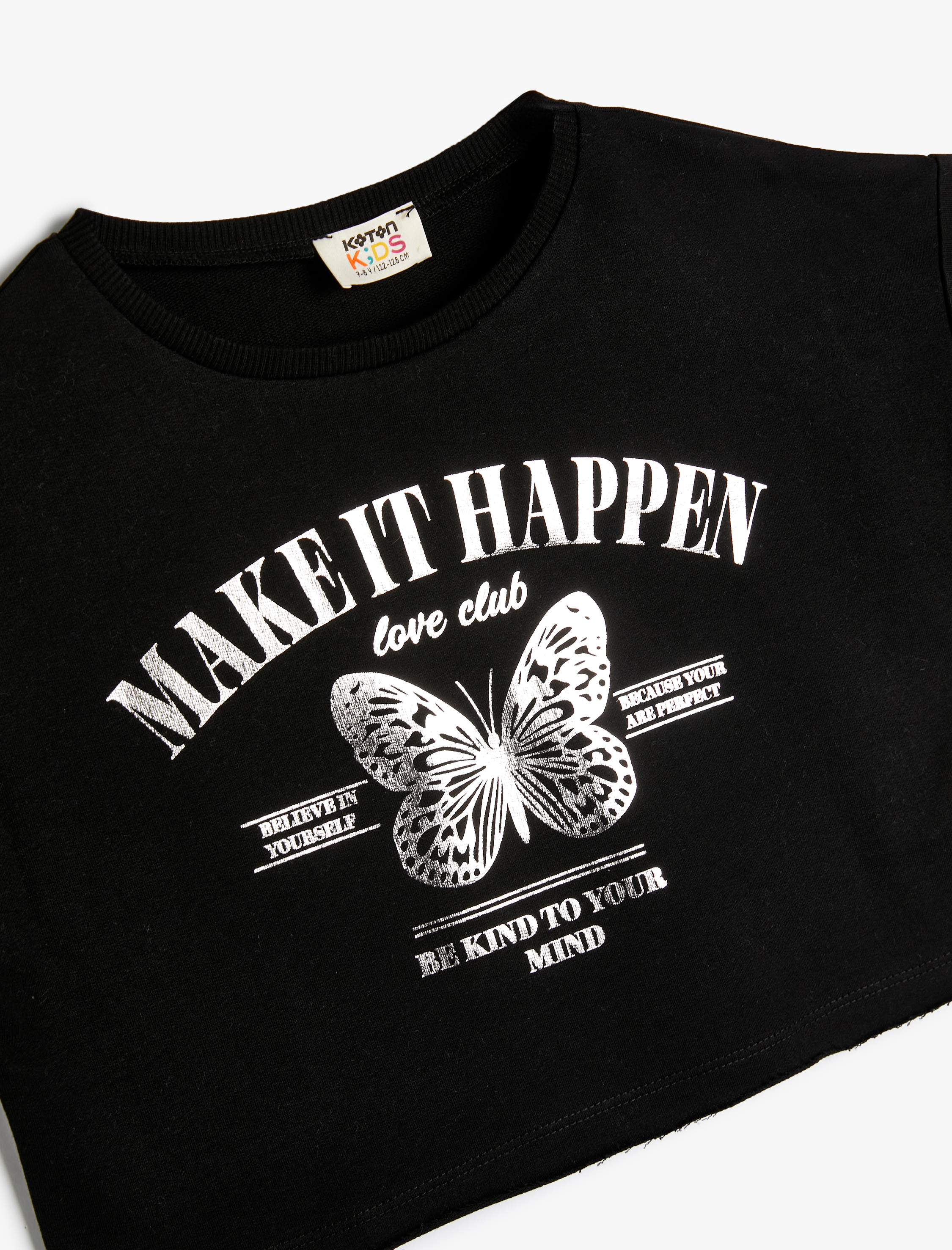  Kız Çocuk Crop Tişört Slogan Baskılı Kısa Kollu Bisiklet Yaka Pamuklu