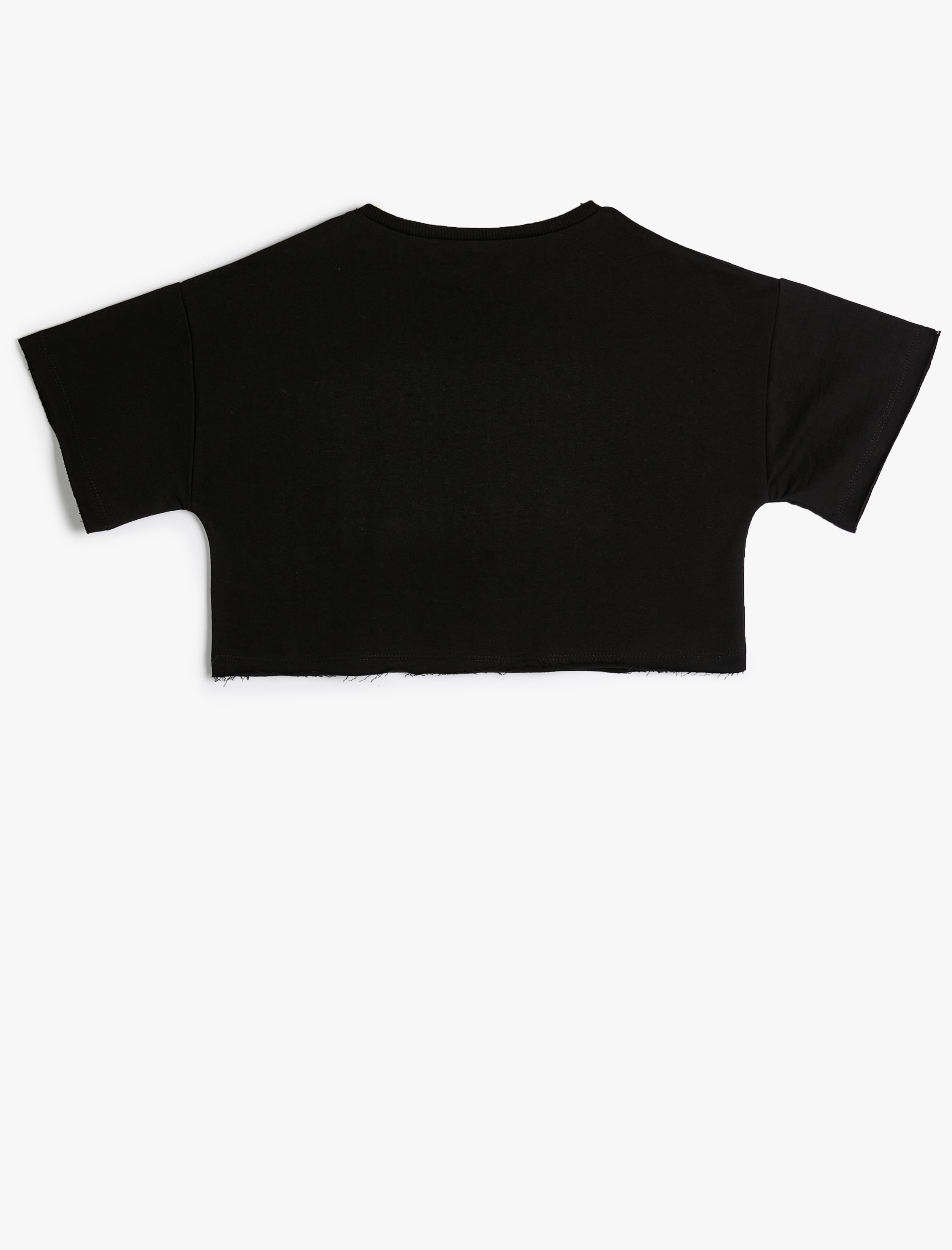  Kız Çocuk Crop Tişört Slogan Baskılı Kısa Kollu Bisiklet Yaka Pamuklu