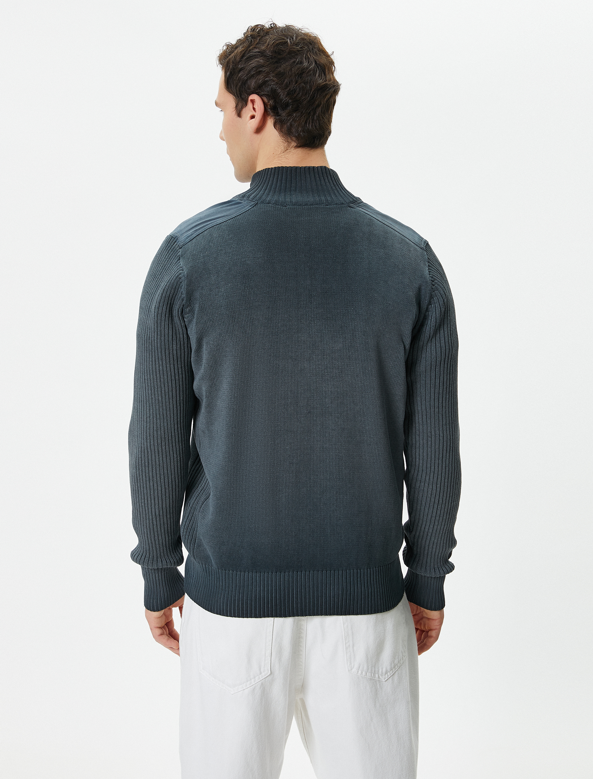   Dik Yaka Kazak Yıkamalı Düğme Detaylı Dokulu Pamuklu