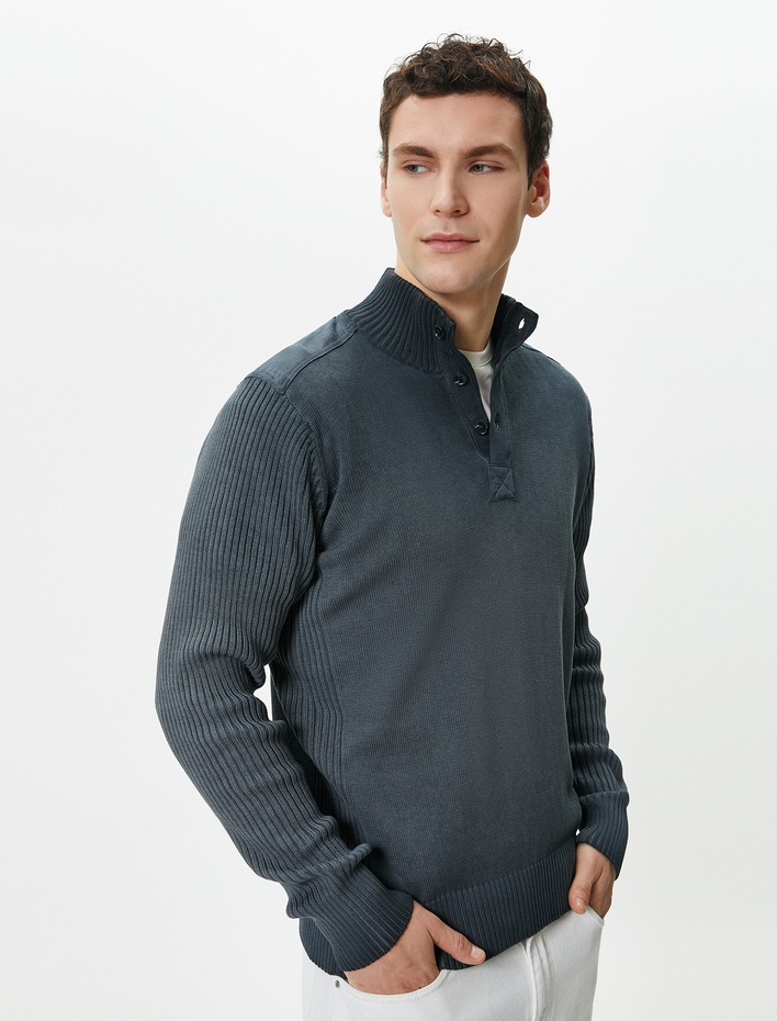  Dik Yaka Kazak Yıkamalı Düğme Detaylı Dokulu Pamuklu